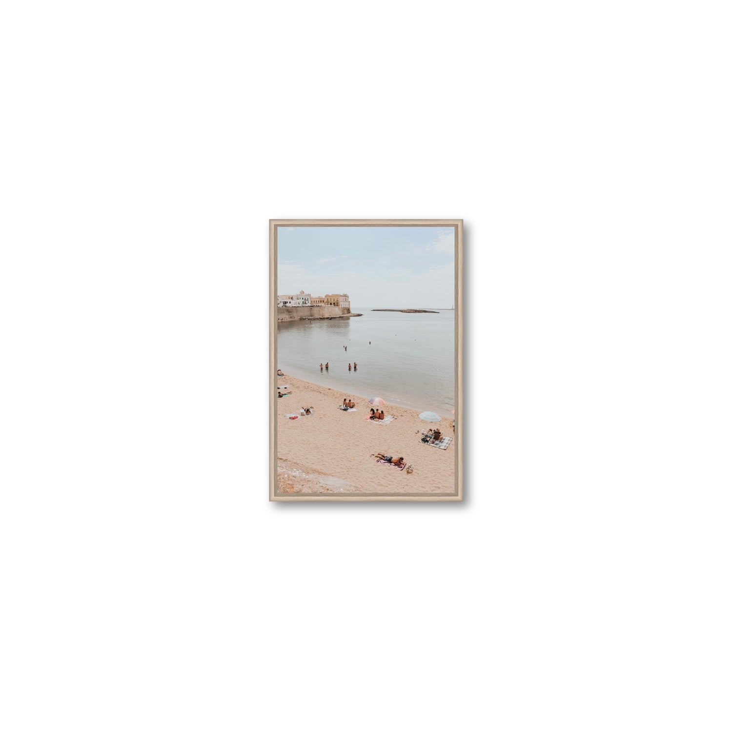 Spiaggia della Purita Puglia coastal art print Small fine art canvas in natural oak float frame