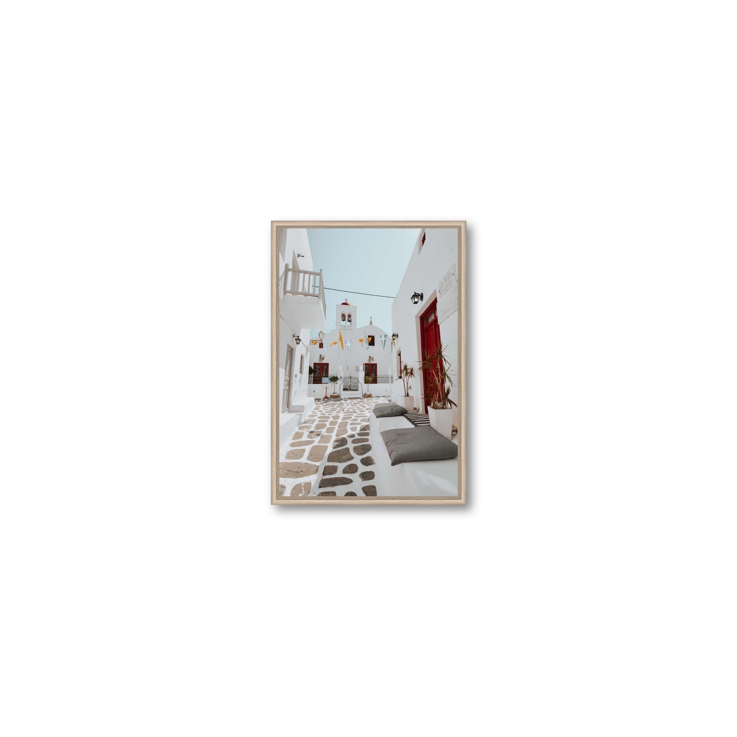 Cycladic Charm fine art print, Mykonos, Greece, Small, Natural Oak Float Frame, Fine Art Canvas