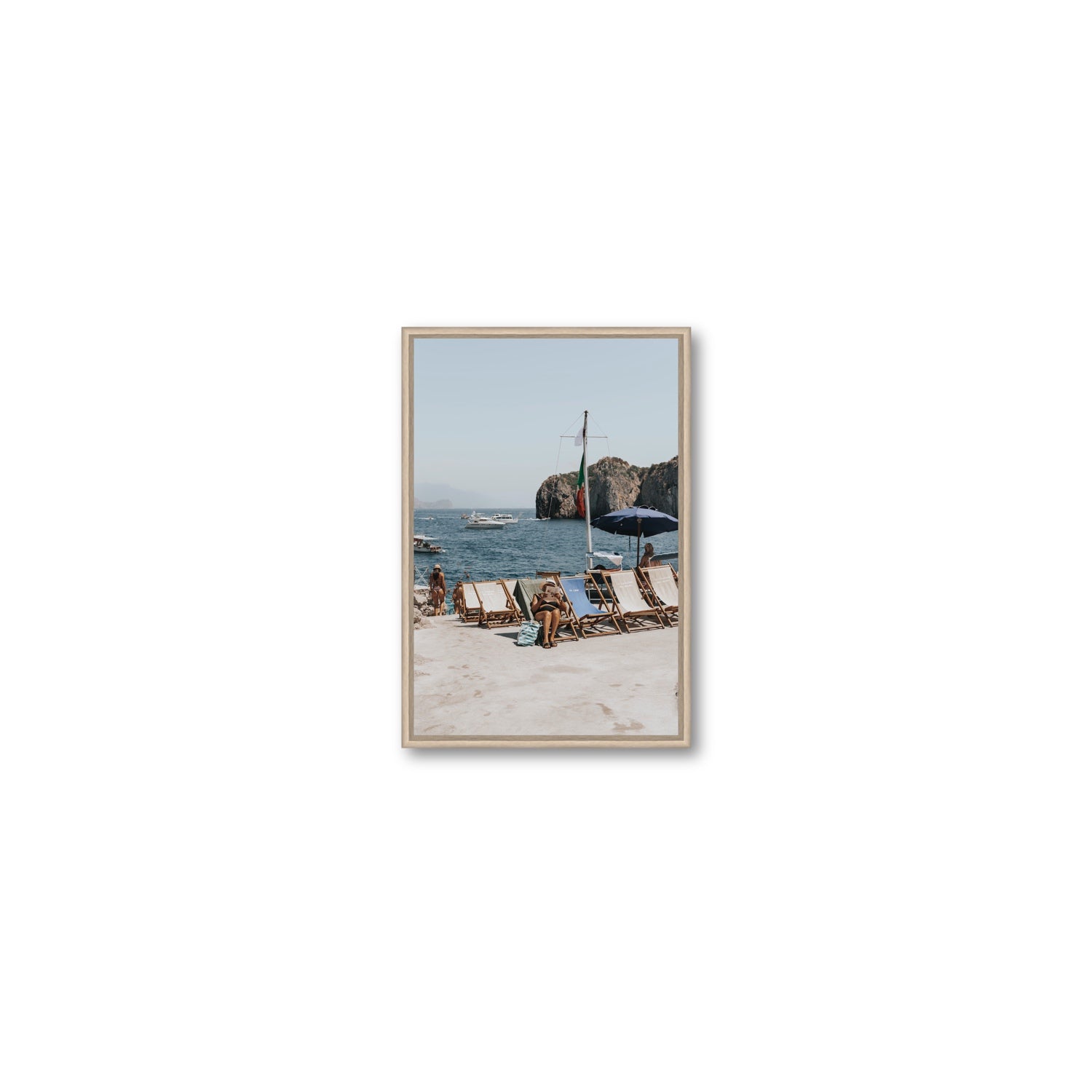 Vintage Sun Goddess fine art print, Capri, Italy, Small, Natural Oak Float Frame, Fine Art Canvas