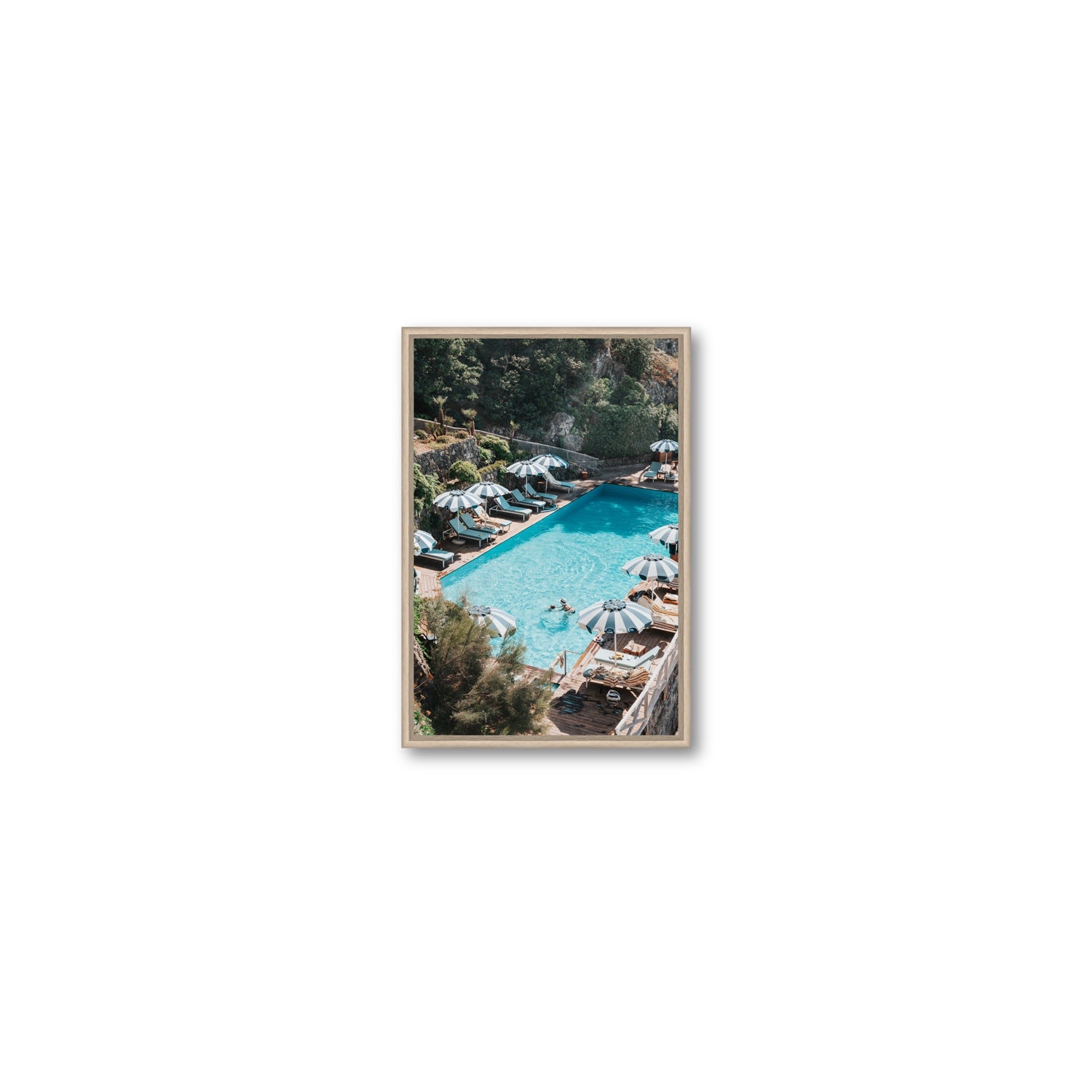 Poolside Paradise fine art print, Ischia, Italy, Small, Natural Oak Float Frame, Fine Art Canvas