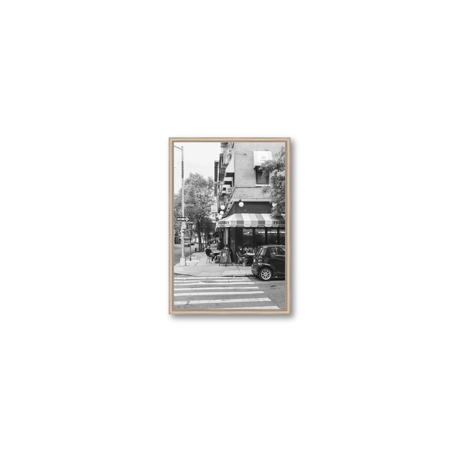Figaro New York NYC Black & White wall art Small fine art canvas in natural oak float frame