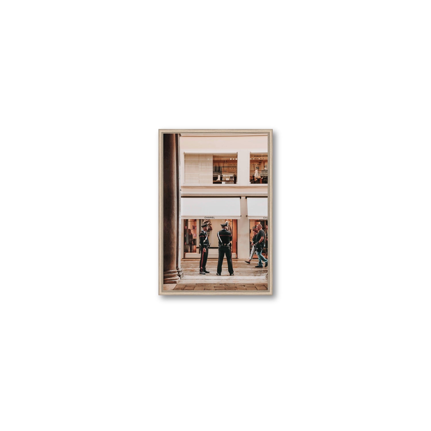 Style Police Venice Italian wall art Small fine art canvas in natural oak float frame