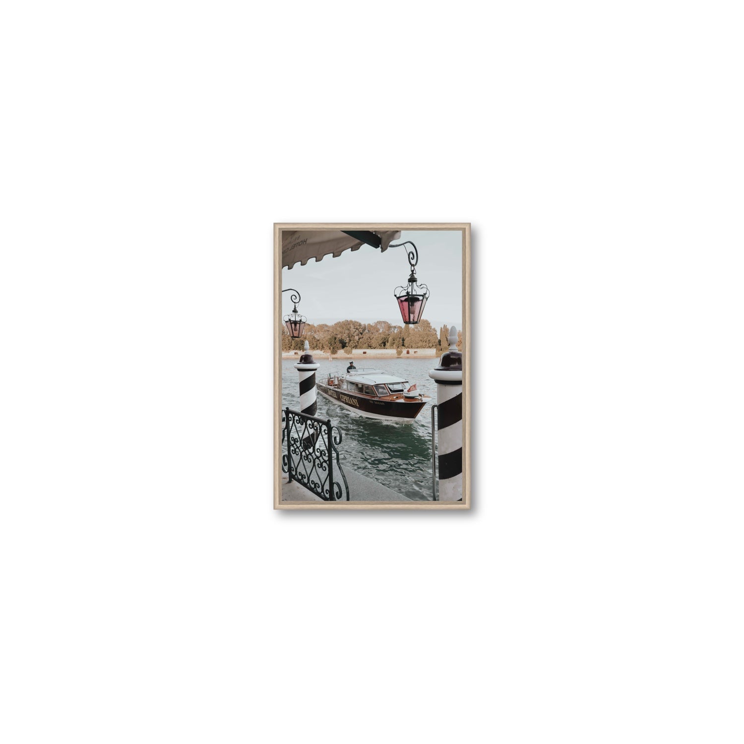 Taxi Shuttle Venice wall art Small fine art canvas in natural oak float frame