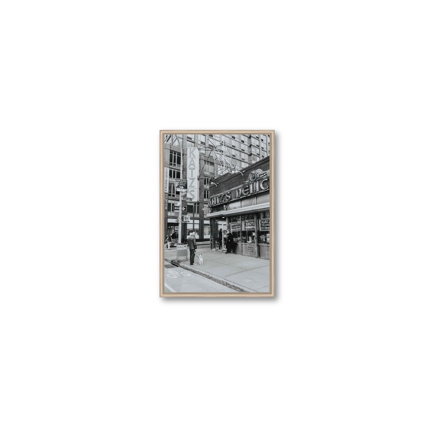 Graphite Gotham New York NYC Black & White wall art Small fine art canvas in natural oak float frame