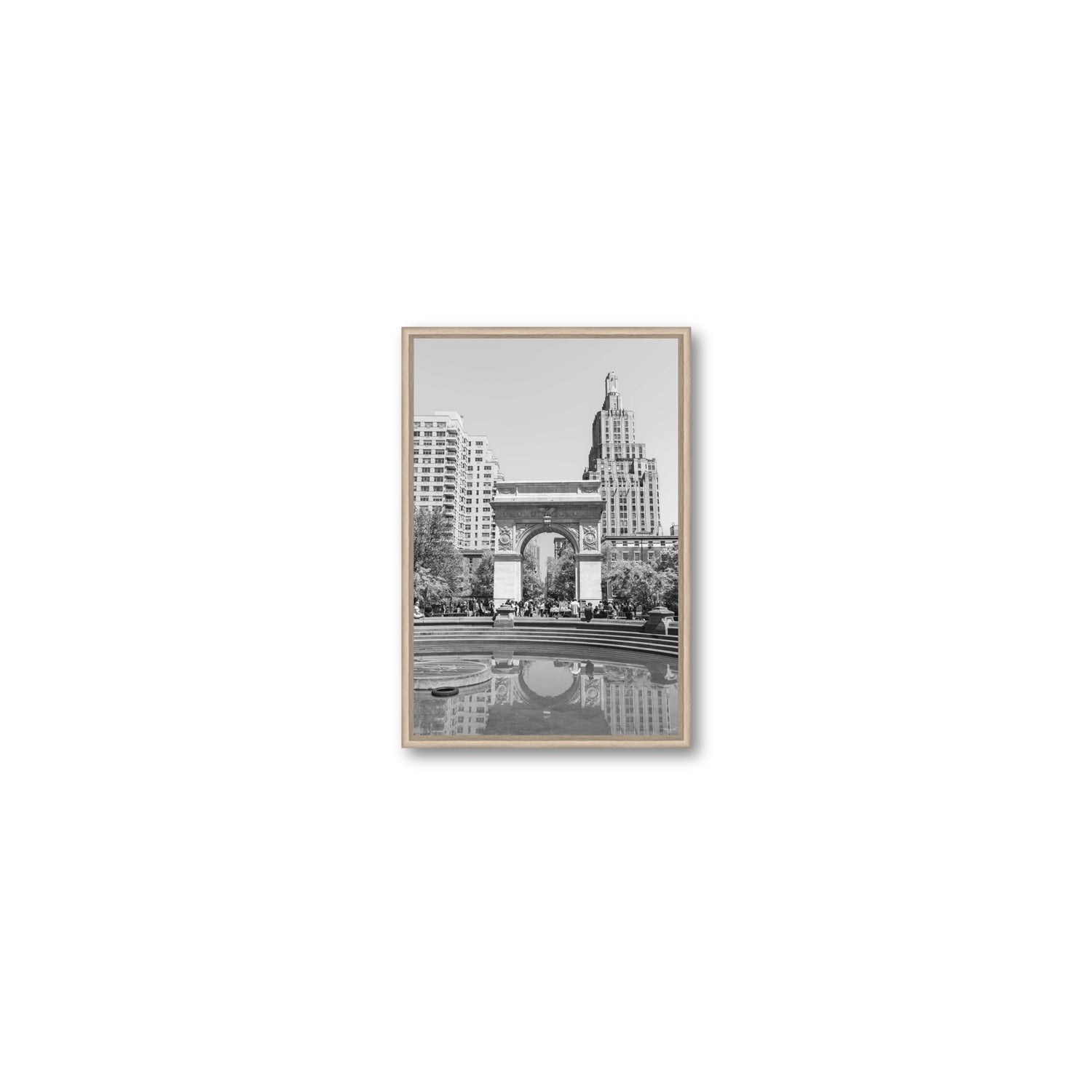 Washington Skyline New York NYC Black & White wall art Small fine art canvas in natural oak float frame