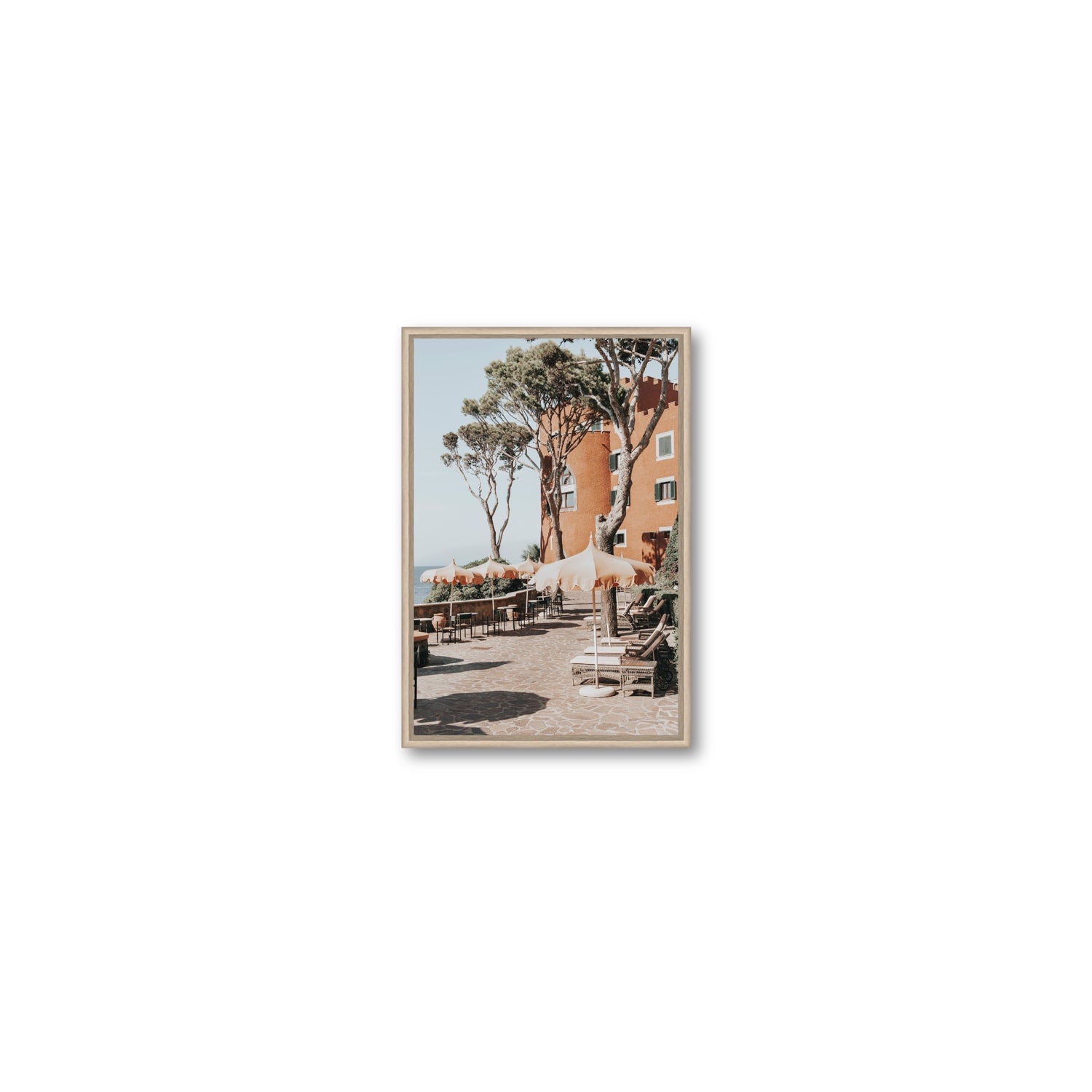 Mezzatorre Ischia Italian Mediterranean decor wall art Small fine art canvas in natural oak float frame