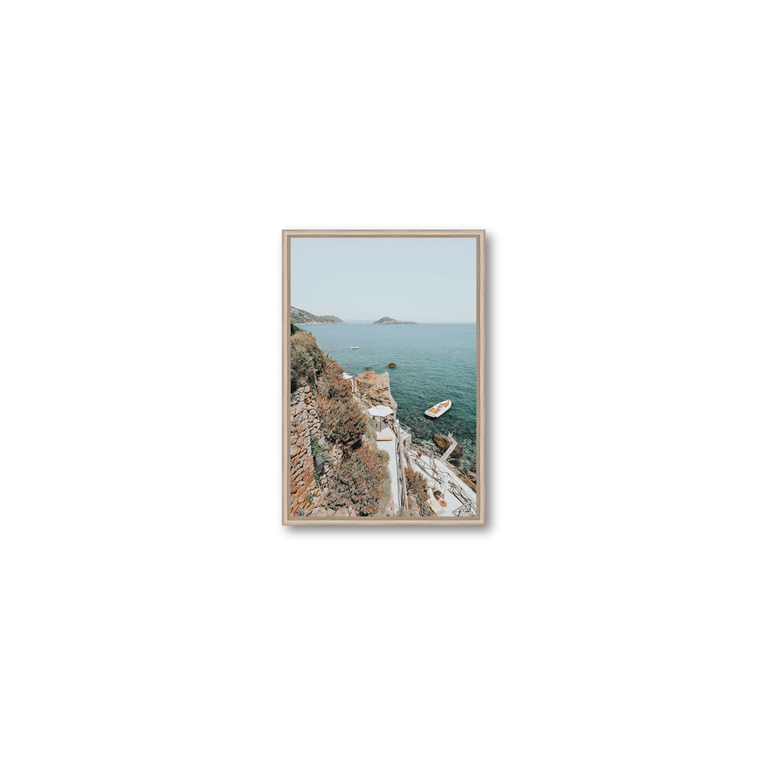Front Row Seat Tuscany coastal wall art Small fine art canvas in natural oak float frame