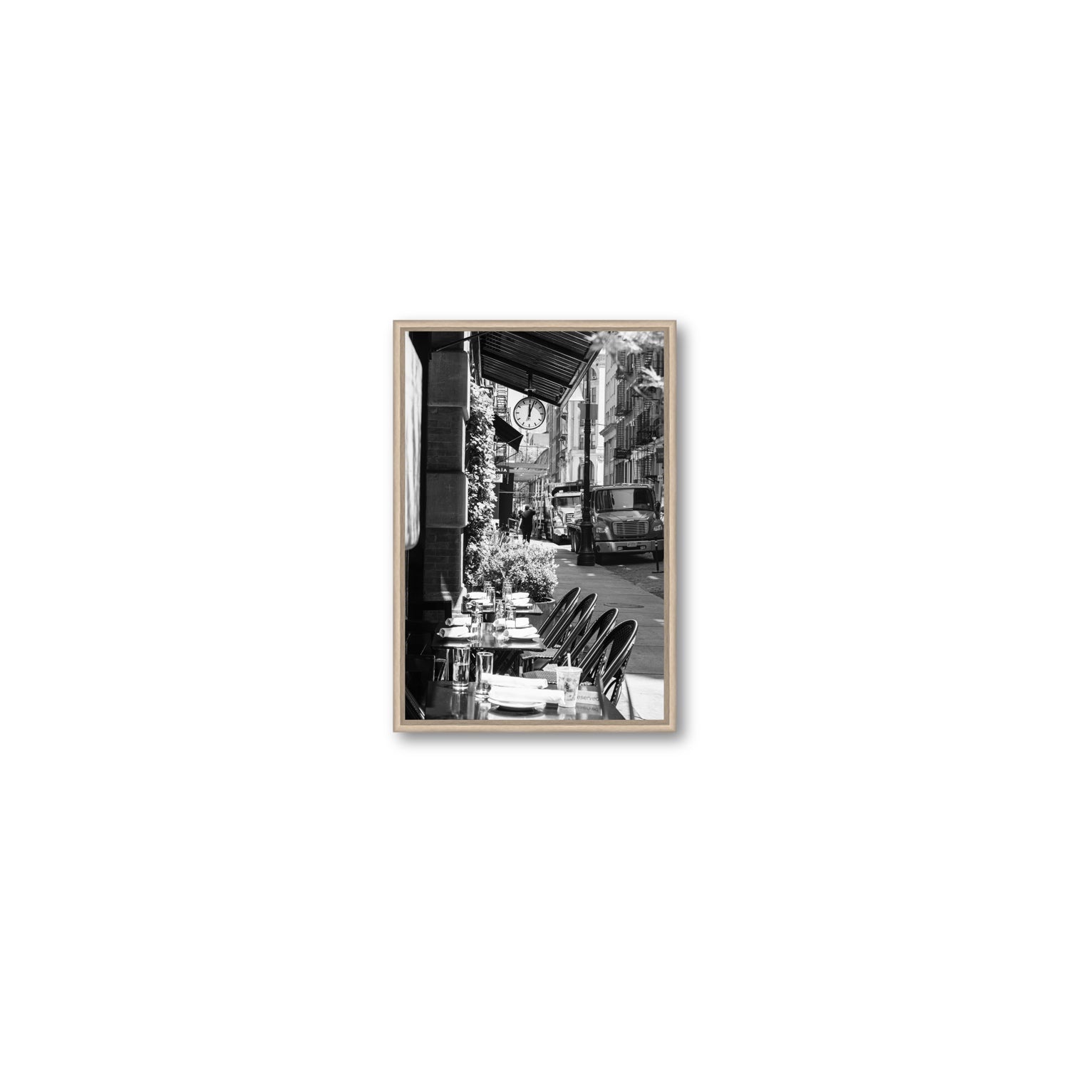 Mercer Street New York NYC Black & White wall art Small fine art canvas in natural oak float frame