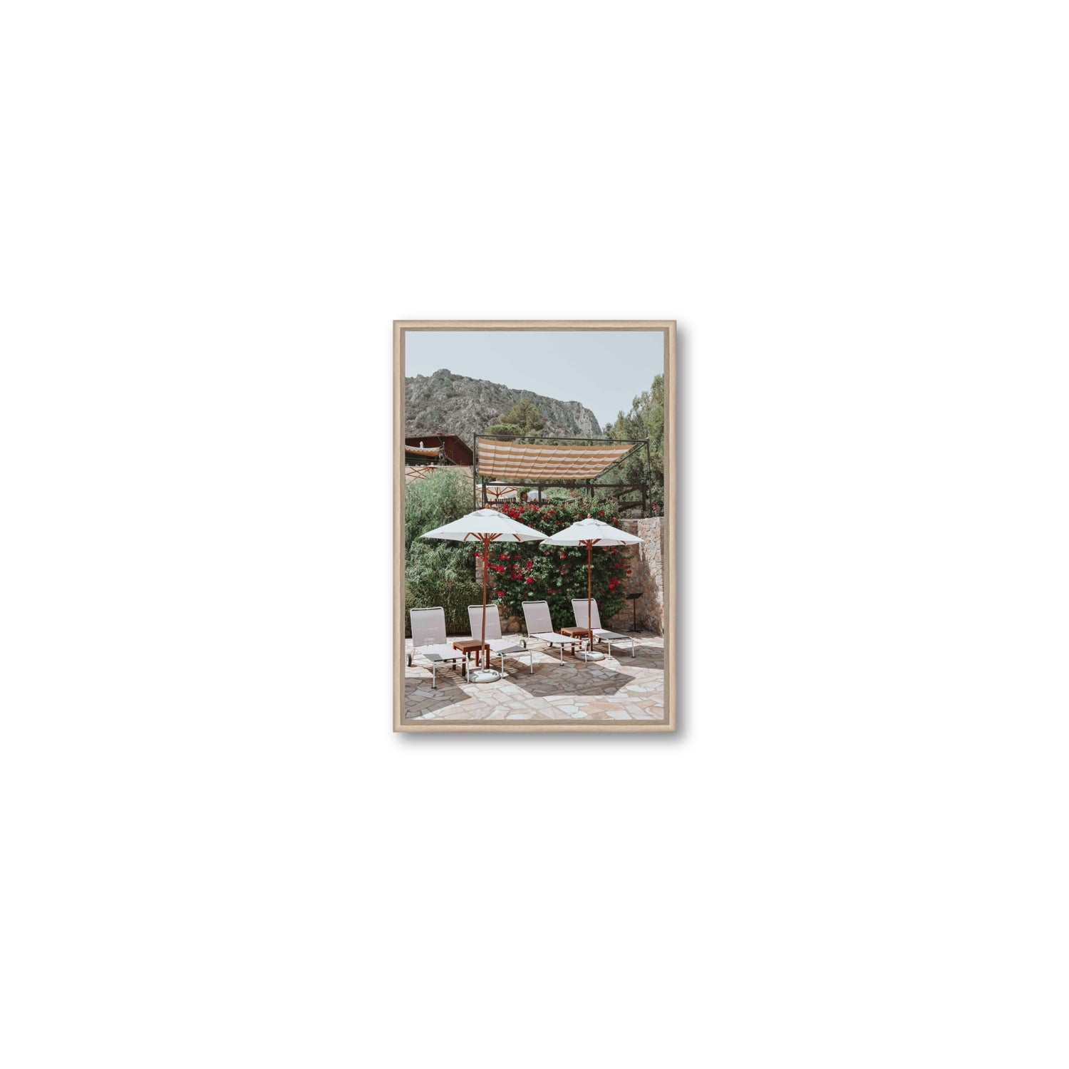 Shades of Leisure Tuscany coastal Italian wall art Small fine art canvas in natural oak float frame