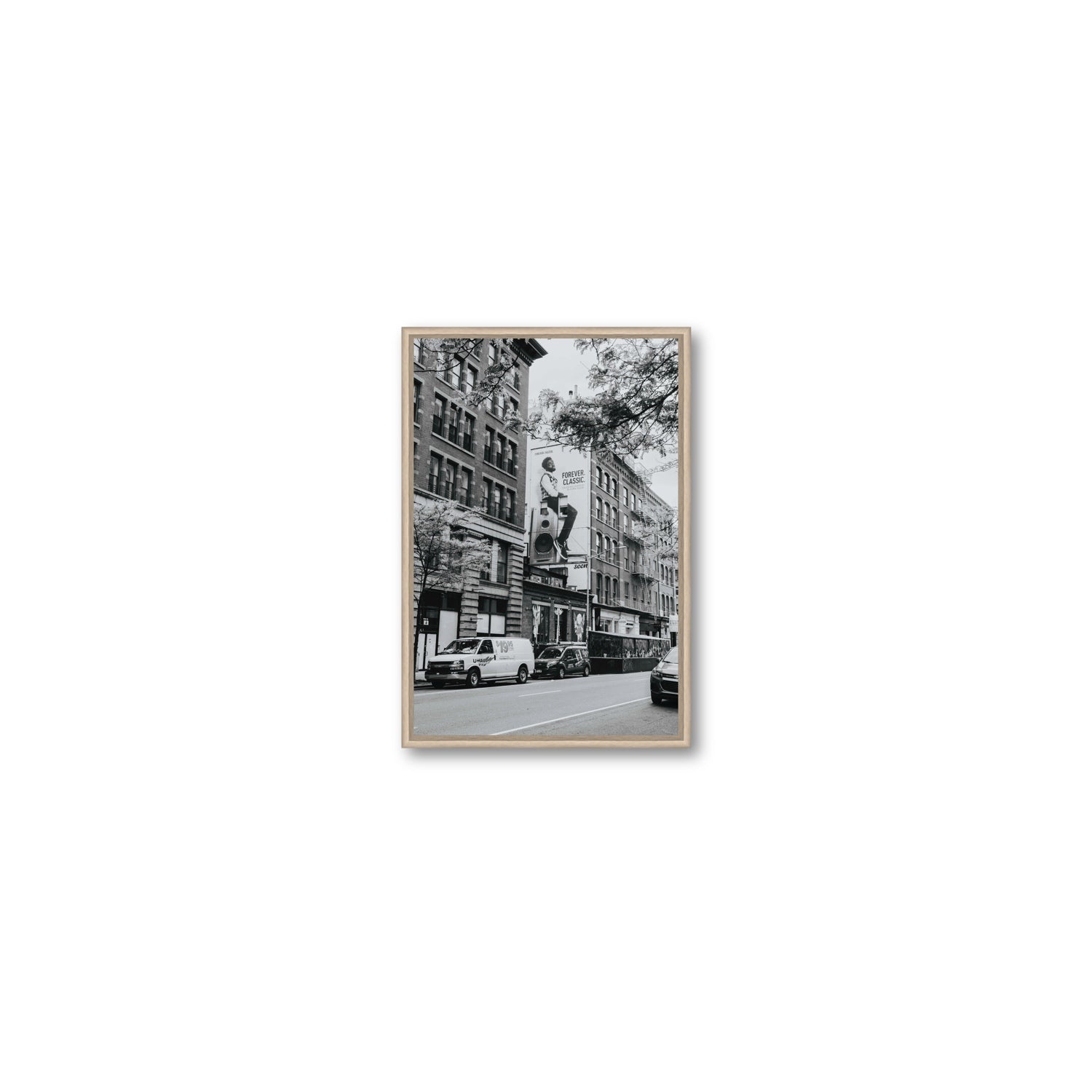 Forever Classic New York NYC Black & White wall art Small fine art canvas in natural oak float frame