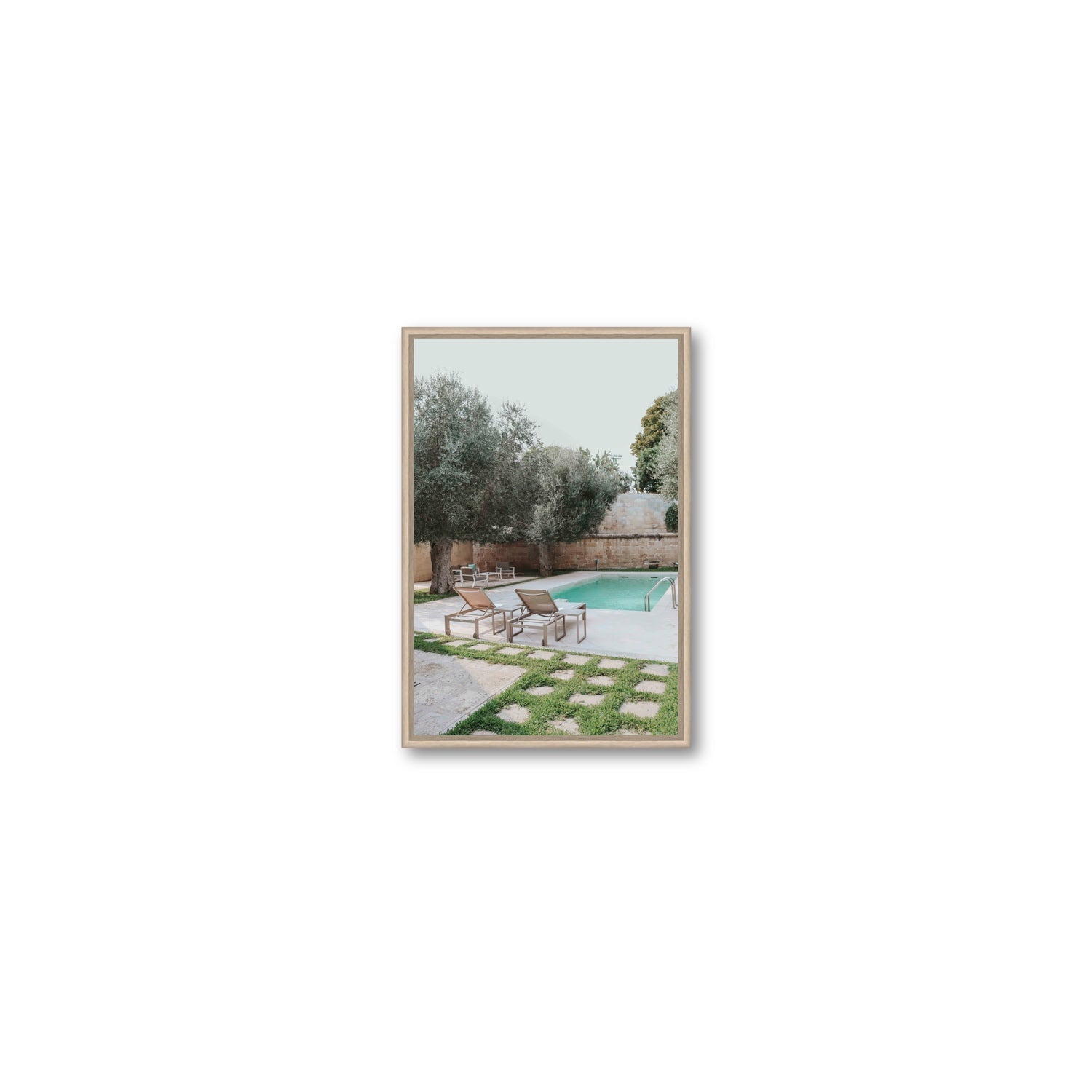 Olive Oasis Puglia Mediterranean wall art Small fine art canvas in natural oak float frame