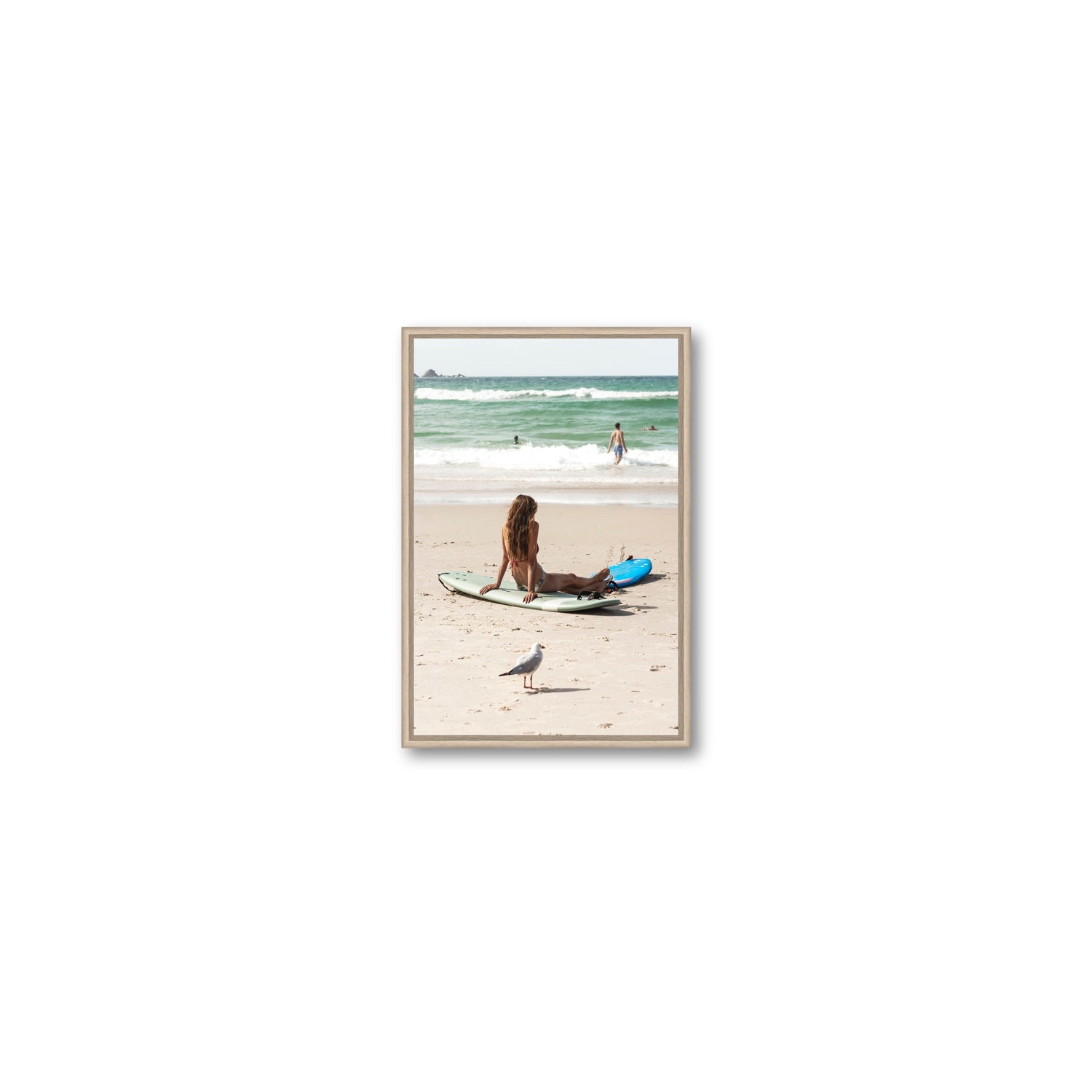 Carissa Byron Bay Surf coastal wall art Small fine art canvas in natural oak float frame