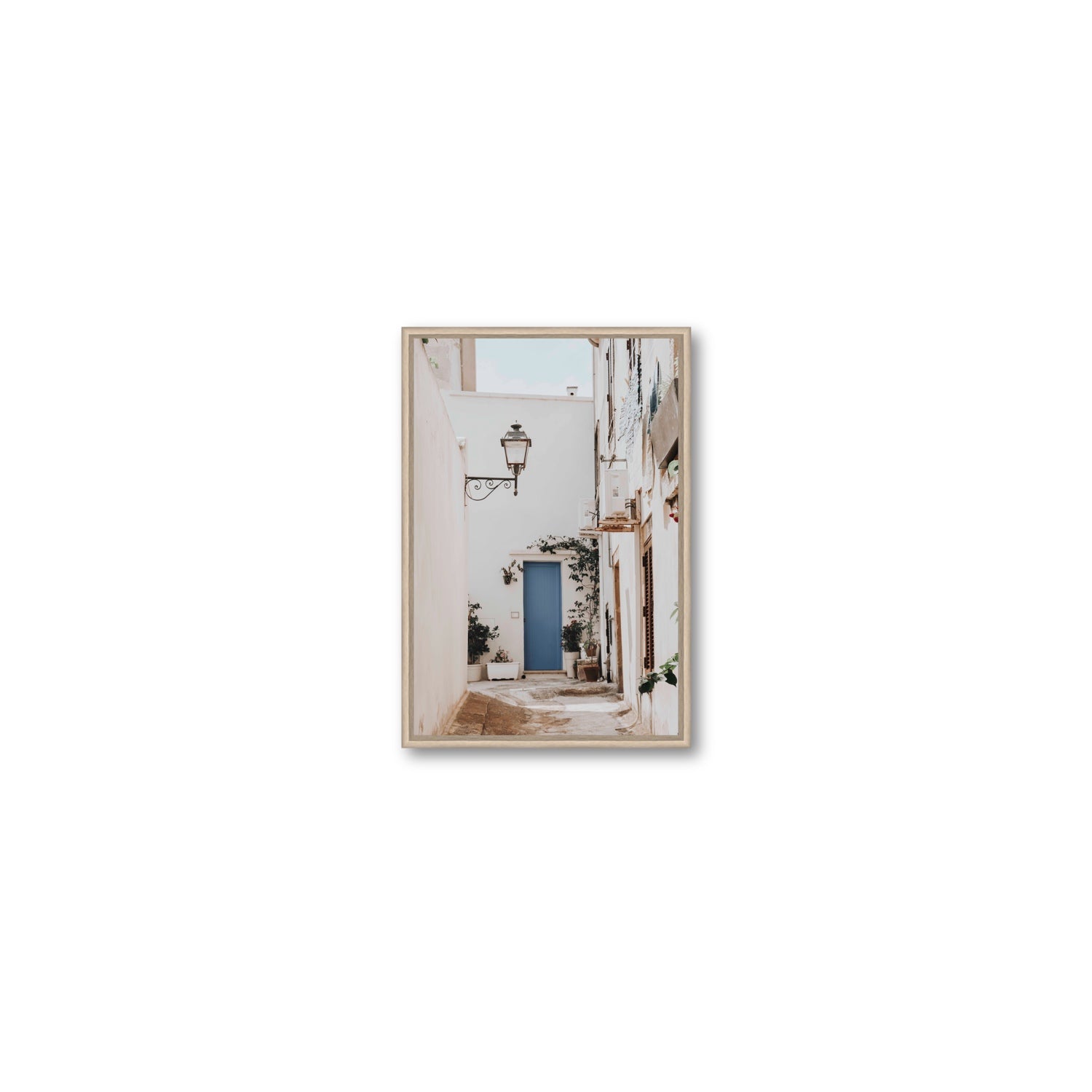 Entry Envy Puglia Ostuni wall art Small fine art canvas in natural oak float frame