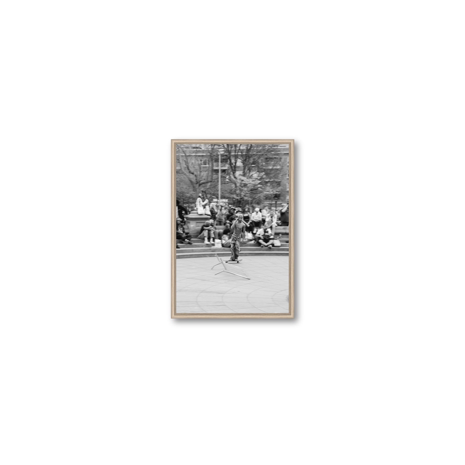 Skate Park Serenade New York NYC Black & White wall art Small fine art canvas in natural oak float frame