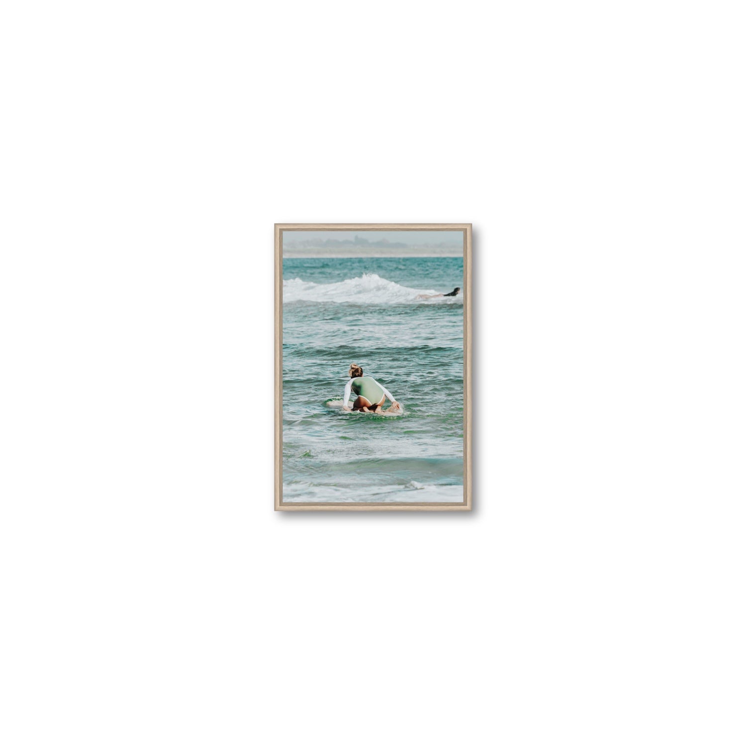 Quincy Byron Bay Surf coastal wall art Small fine art canvas in natural oak float frame