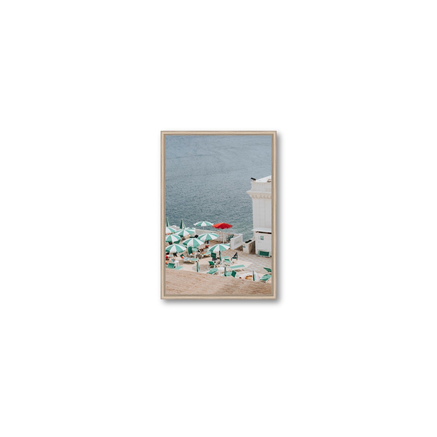 Lido Italiano Puglia beach Italian wall art Small fine art canvas in natural oak float frame