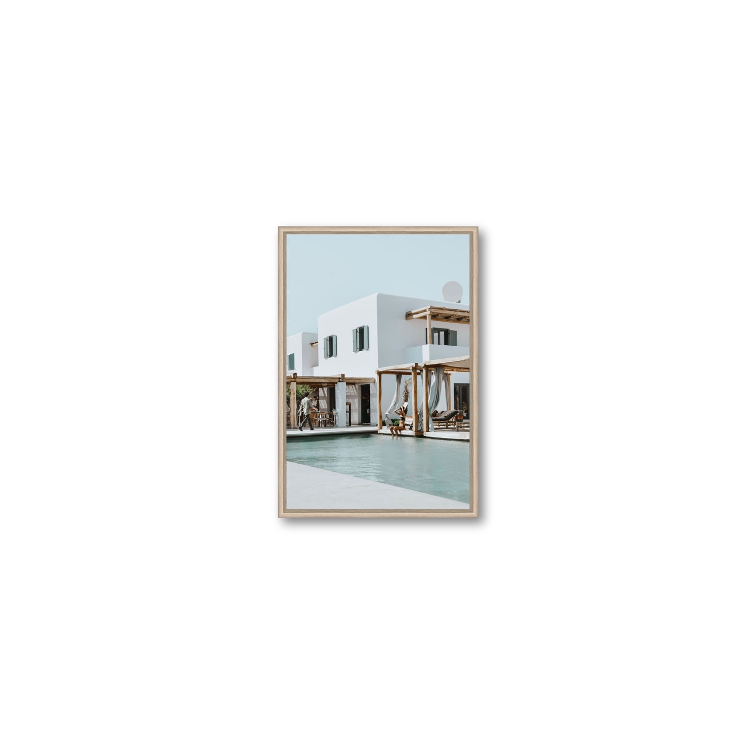 Aphrodite Mykonos Greek island wall art Small fine art canvas in natural oak float frame