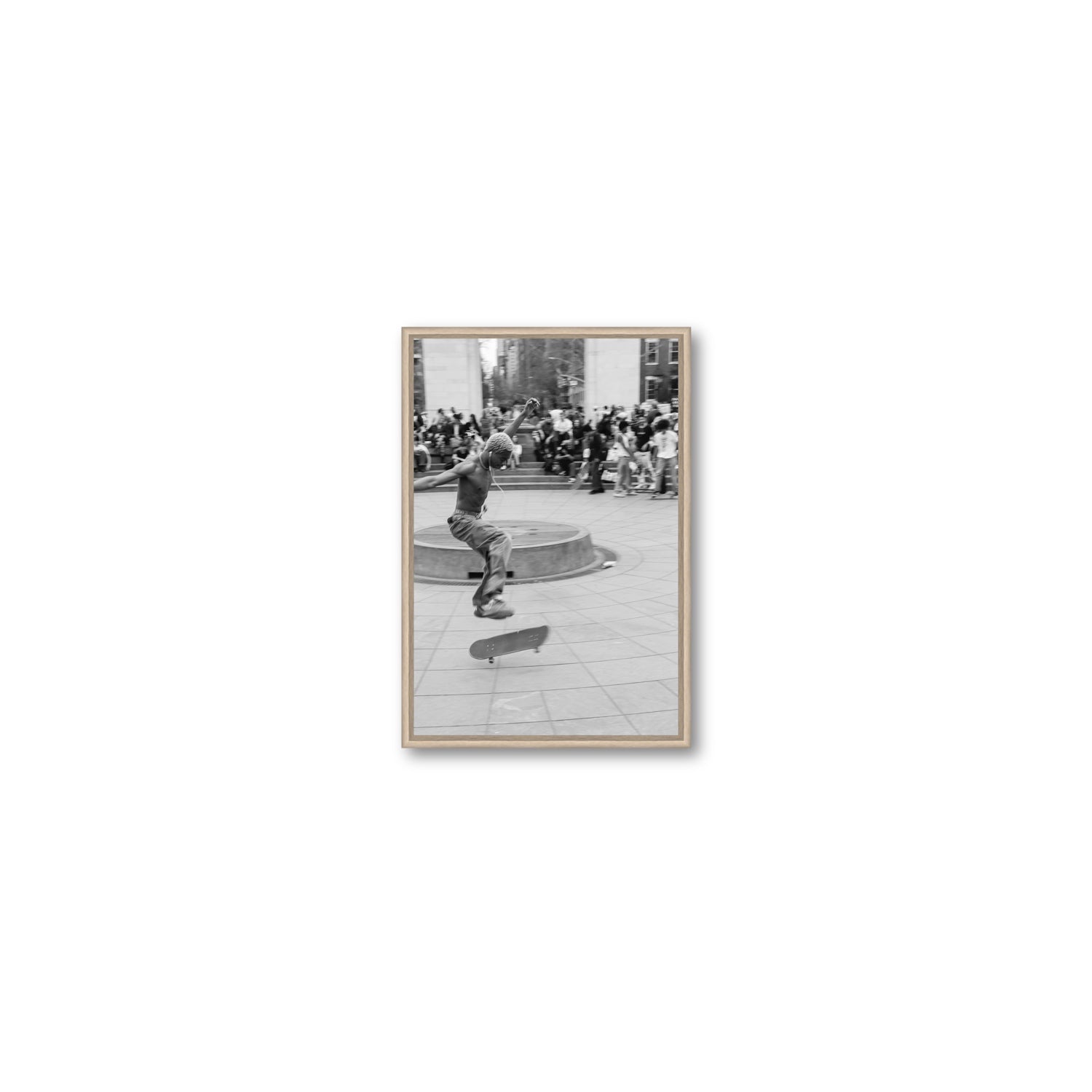 Airborne Rhythms New York NYC Black & White wall art Small fine art canvas in natural oak float frame