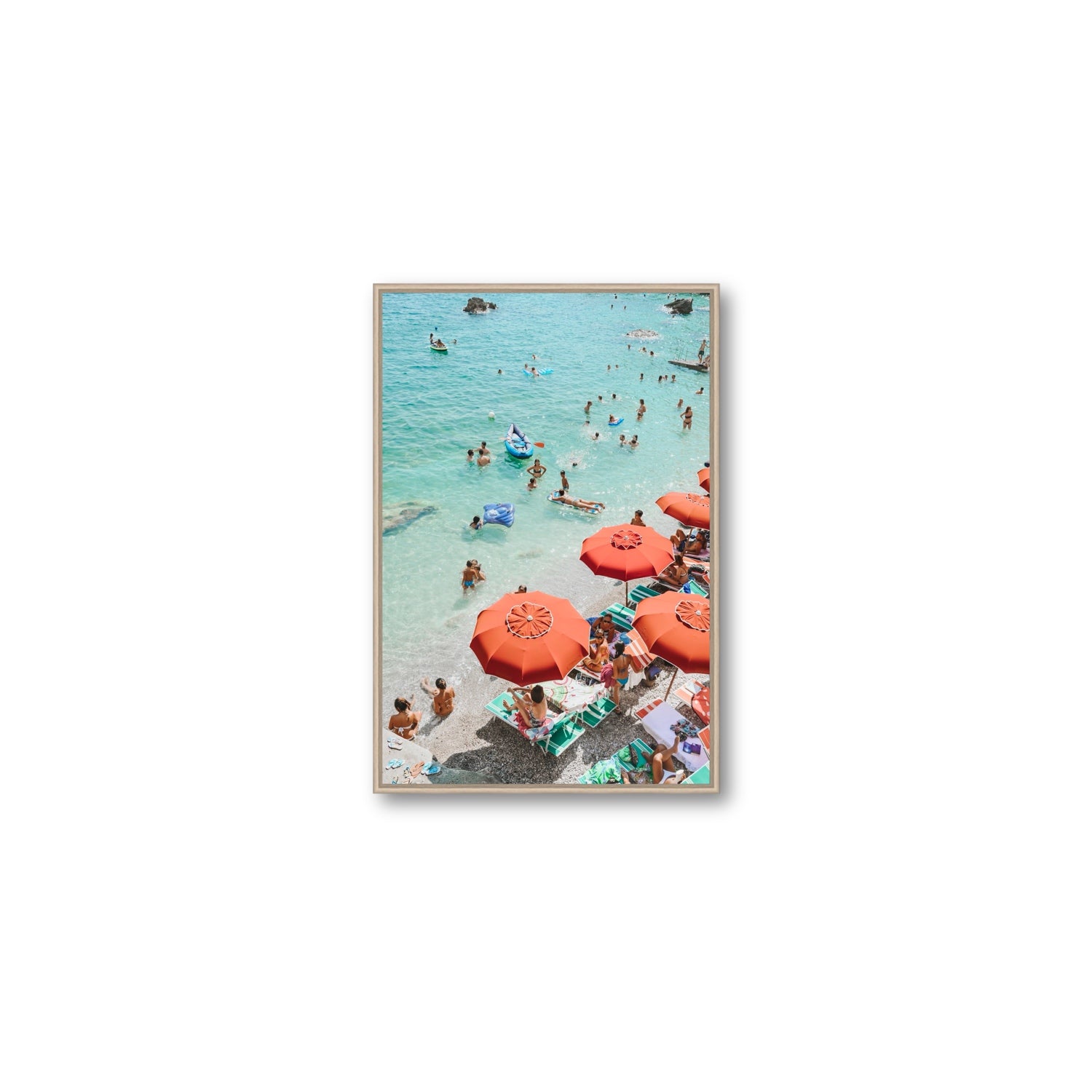 Easy Street Capri Italian beach wall art Medium fine art canvas in natural oak float frame