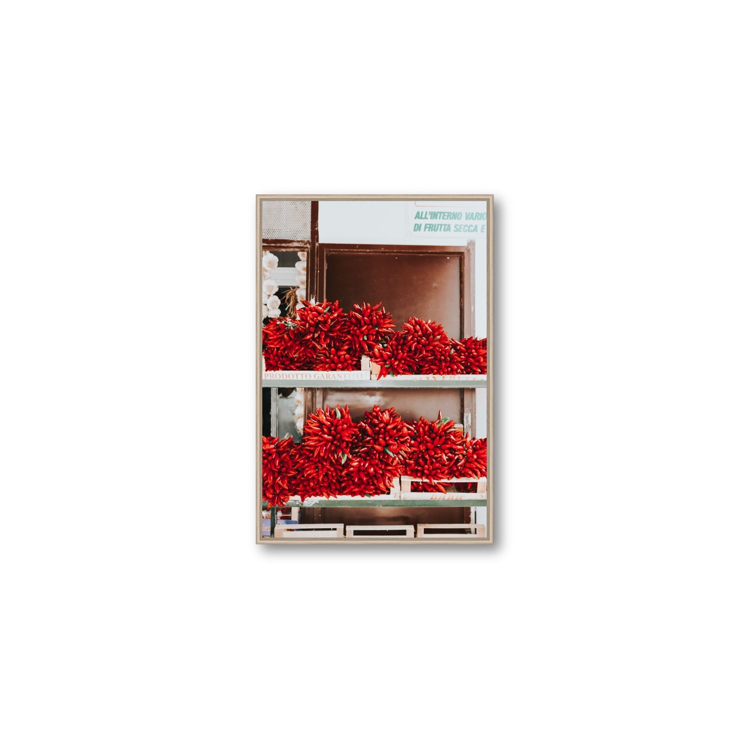 Hot Harvest Puglia Italian wall art Medium fine art canvas in natural oak float frame