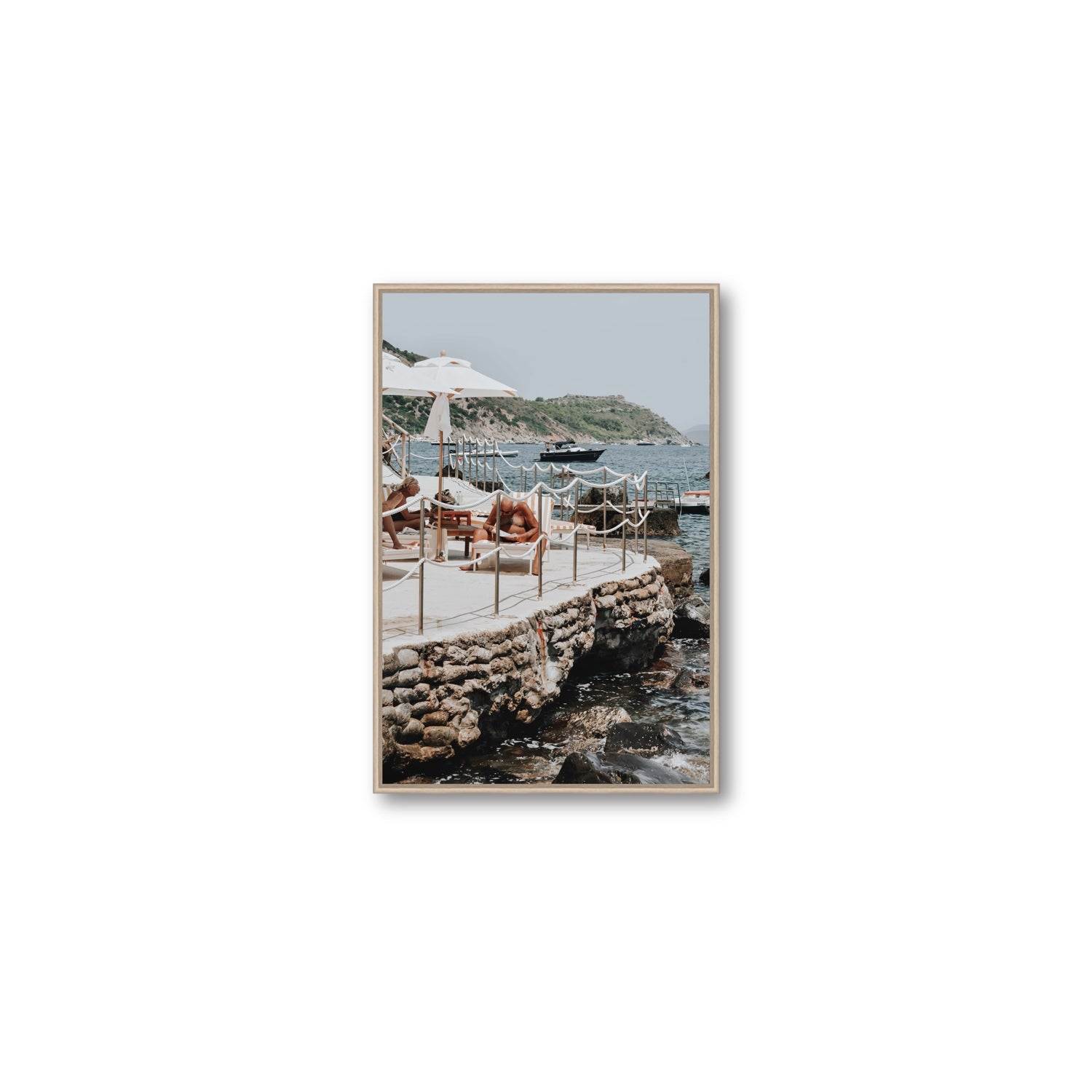 Nonno e Nonna Tuscany coastal Italian wall art Medium fine art canvas in natural oak float frame