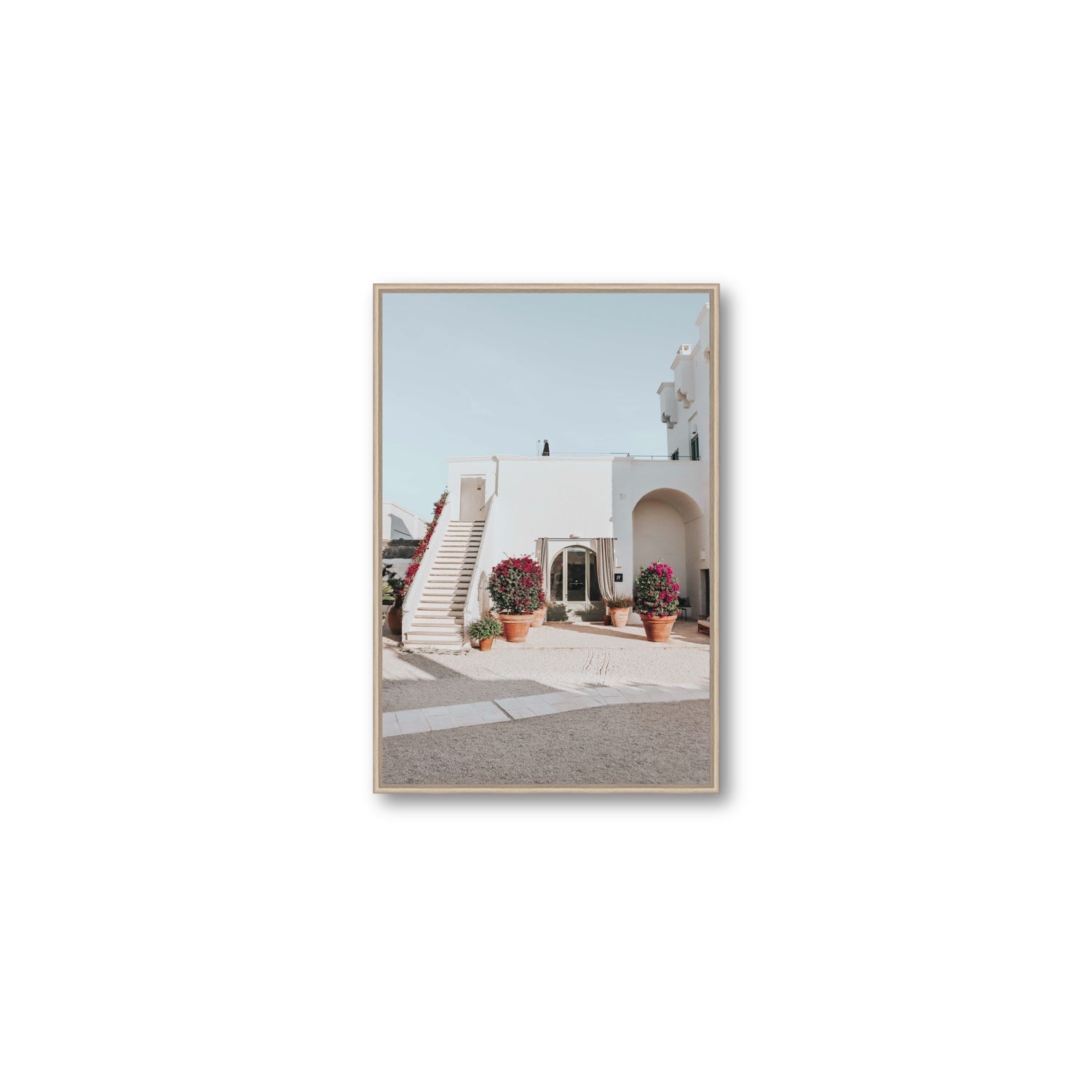 Scala Fiorita Puglia Mediterranean wall art Medium fine art canvas in natural oak float frame