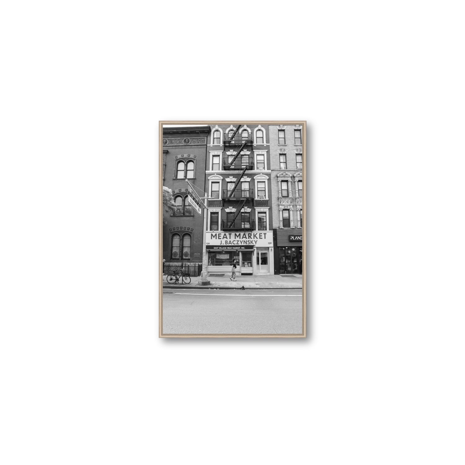 Vertical Village New York NYC Black & White wall art Medium fine art canvas in natural oak float frame