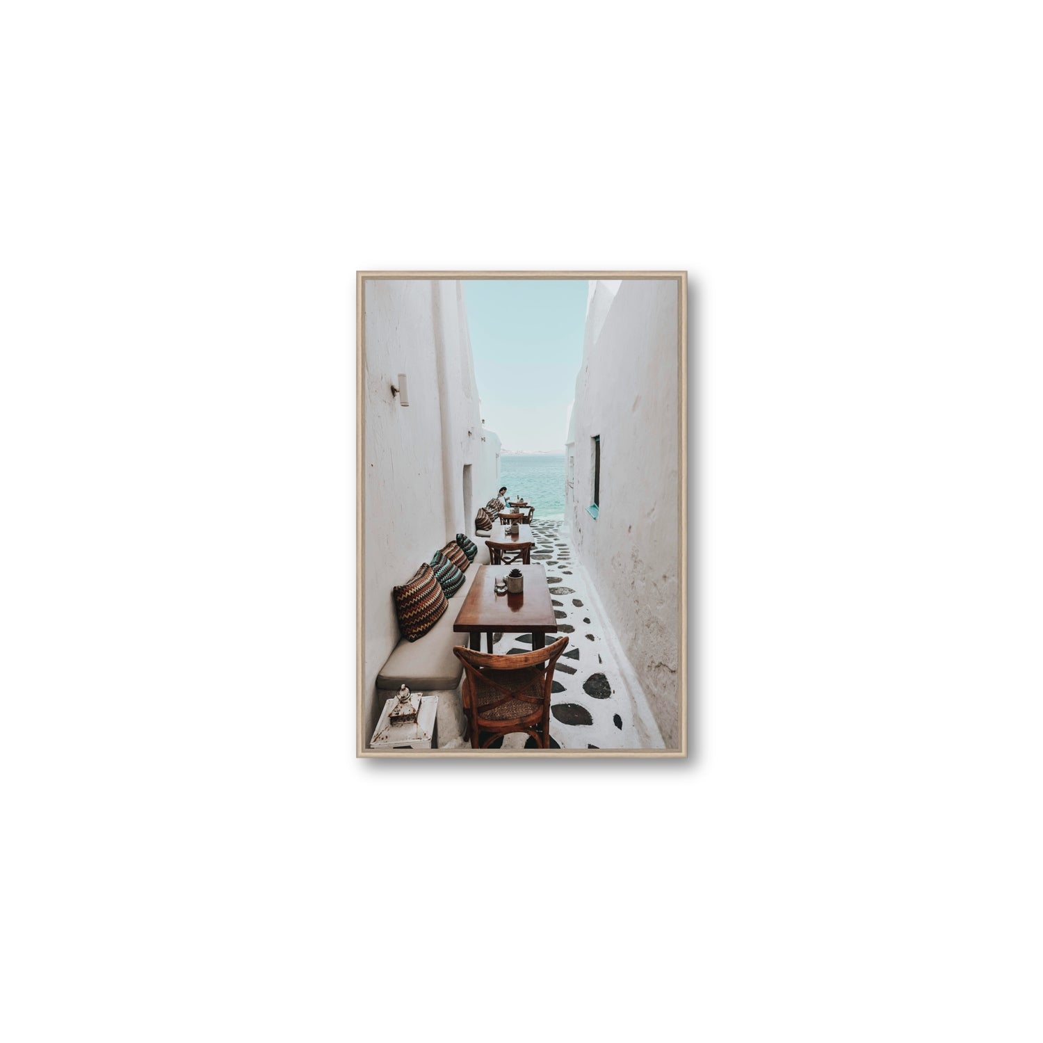 Trip Down Memory Lane fine art print, Mykonos, Greece, Medium, Natural Oak Float Frame, Fine Art Canvas