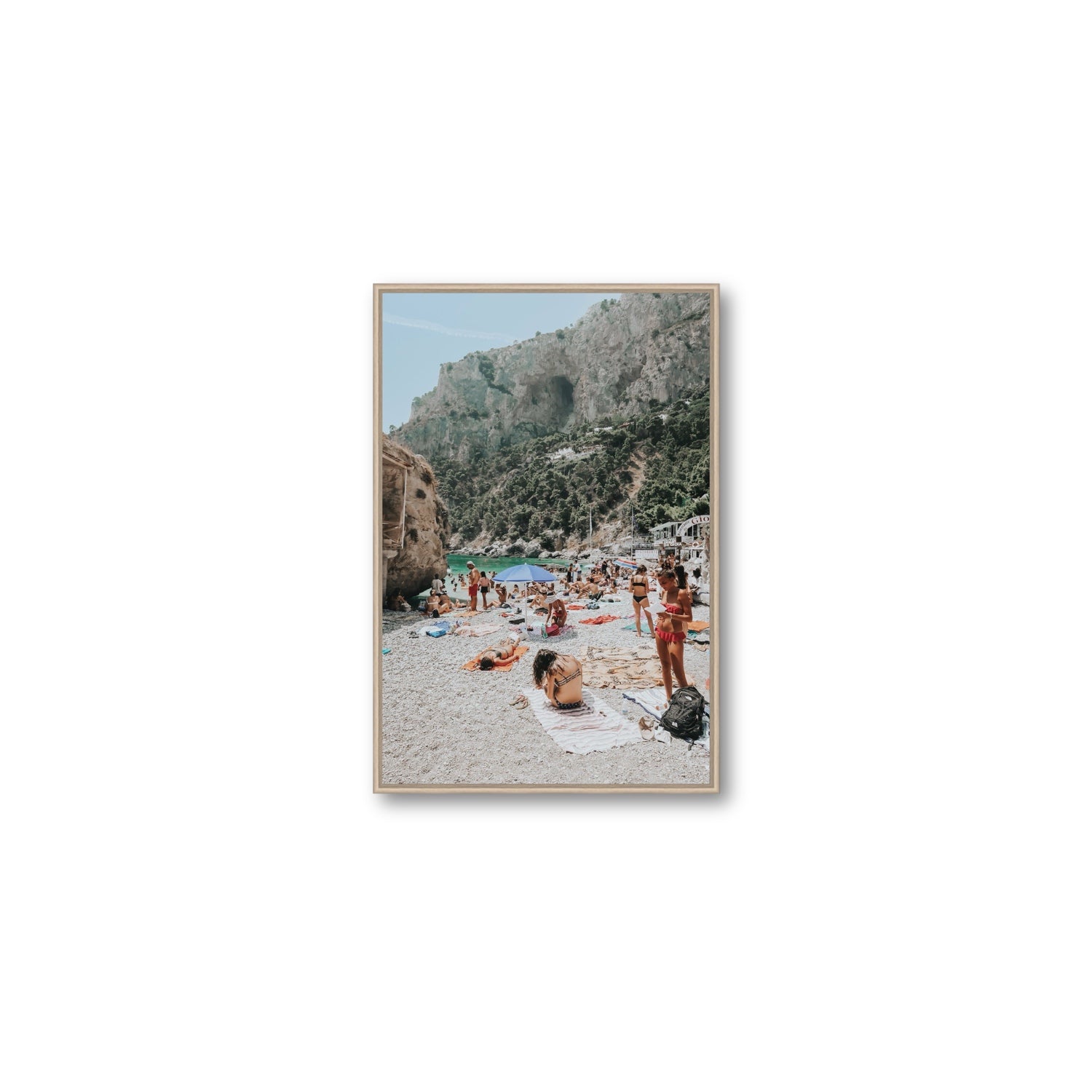 Marina Piccola Capri Mediterranean wall art Medium fine art canvas in natural oak float frame