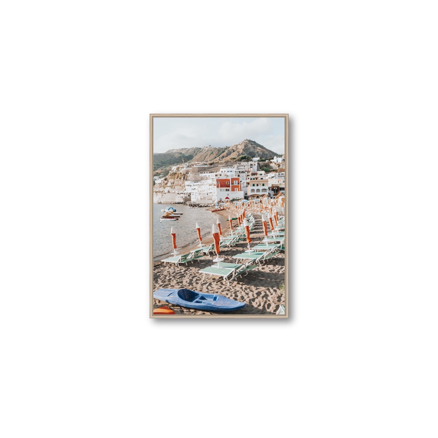 L'Isola del Paradiso Ischia Mediterranean wall art Medium fine art canvas in natural oak float frame