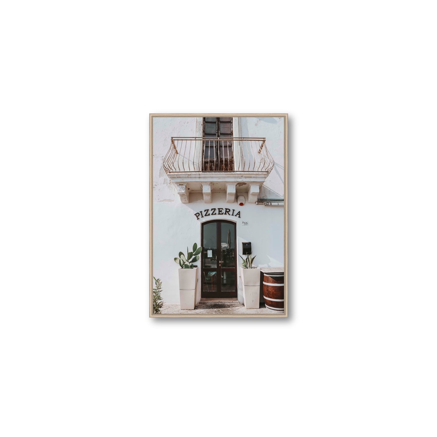 Pizzeria Puglia Italian wall art Medium fine art canvas in natural oak float frame