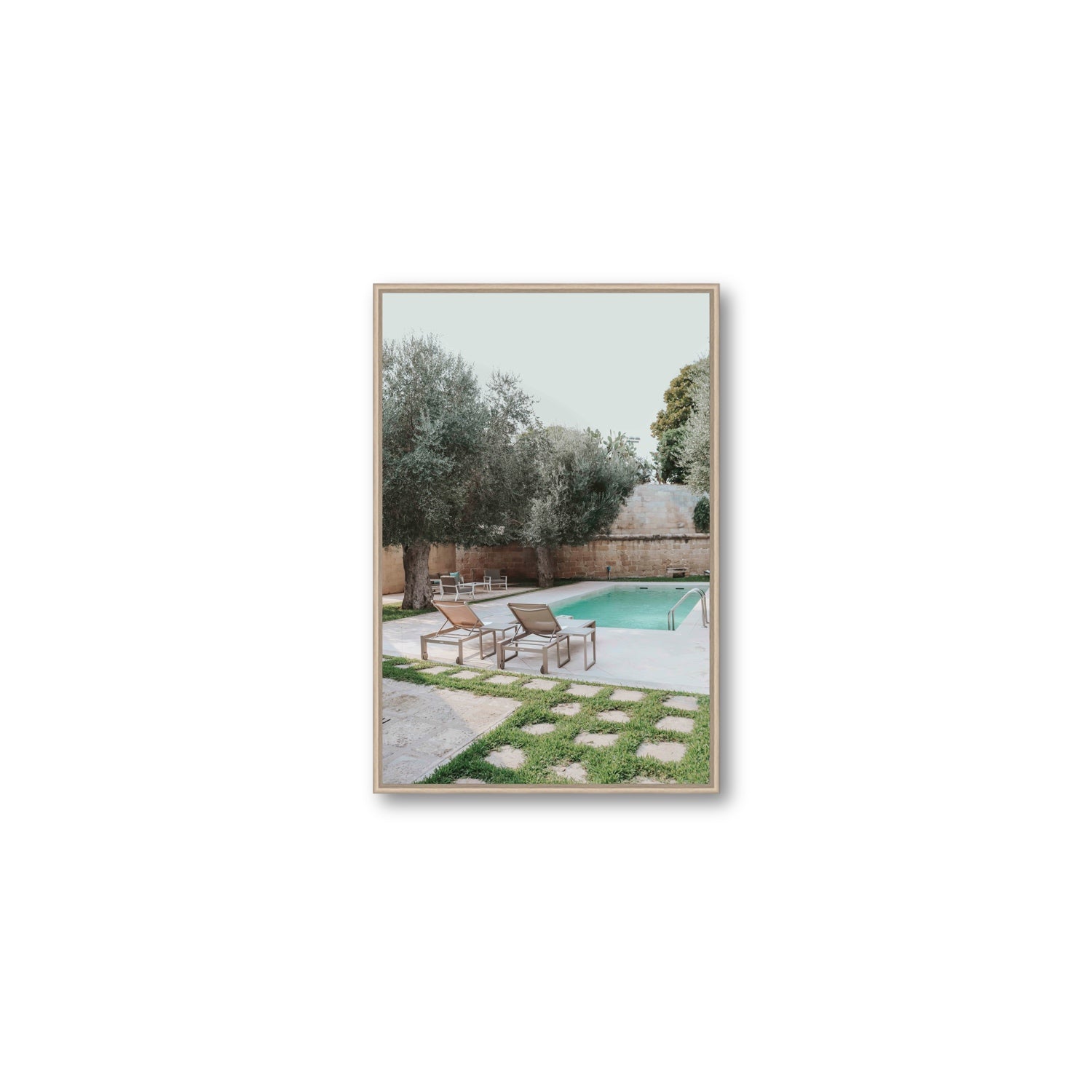 Olive Oasis Puglia Mediterranean wall art Medium fine art canvas in natural oak float frame