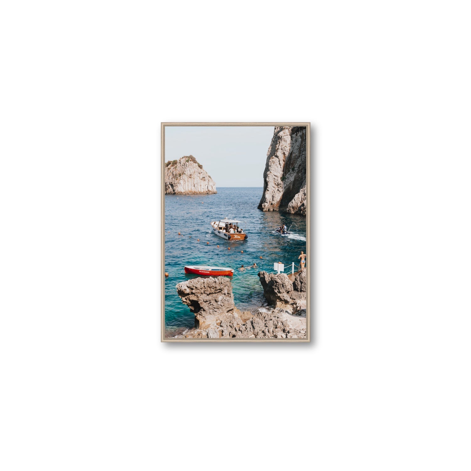 Set Sail fine art print, Capri, Italy, Medium, Natural Oak Float Frame, Fine Art Canvas