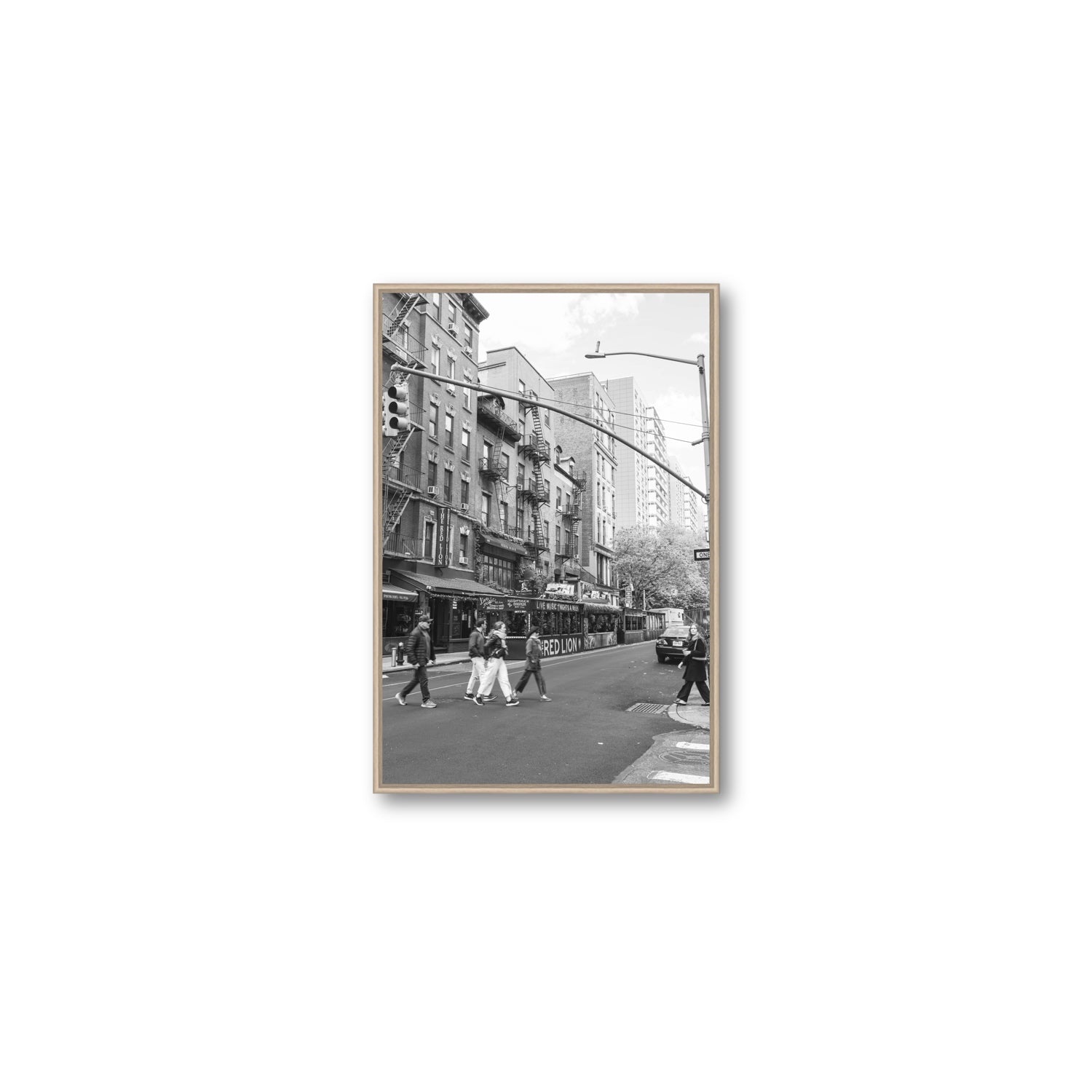 Spectral Streets New York NYC Black & White wall art Medium fine art canvas in natural oak float frame