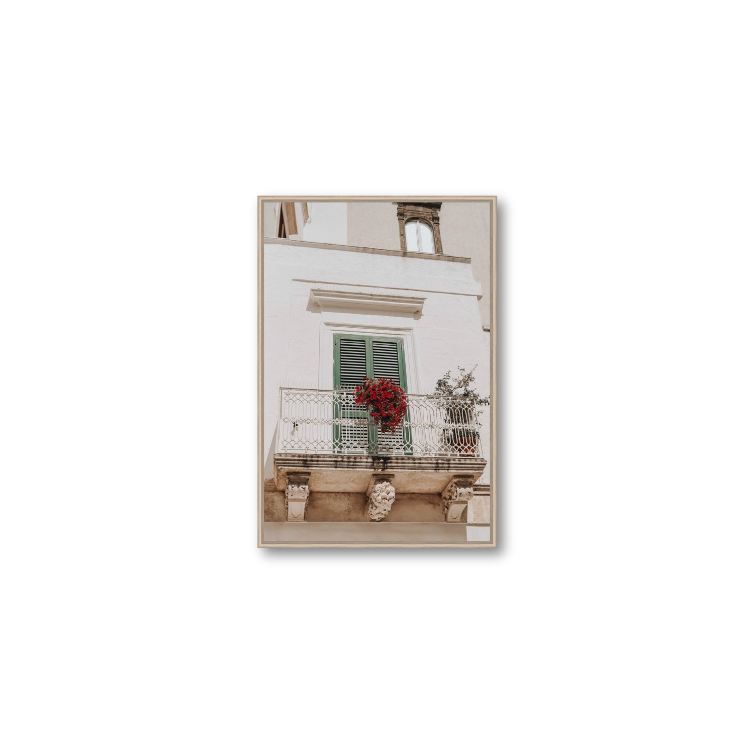 Balcone Estivo Puglia Italian wall art Medium fine art canvas in natural oak float frame