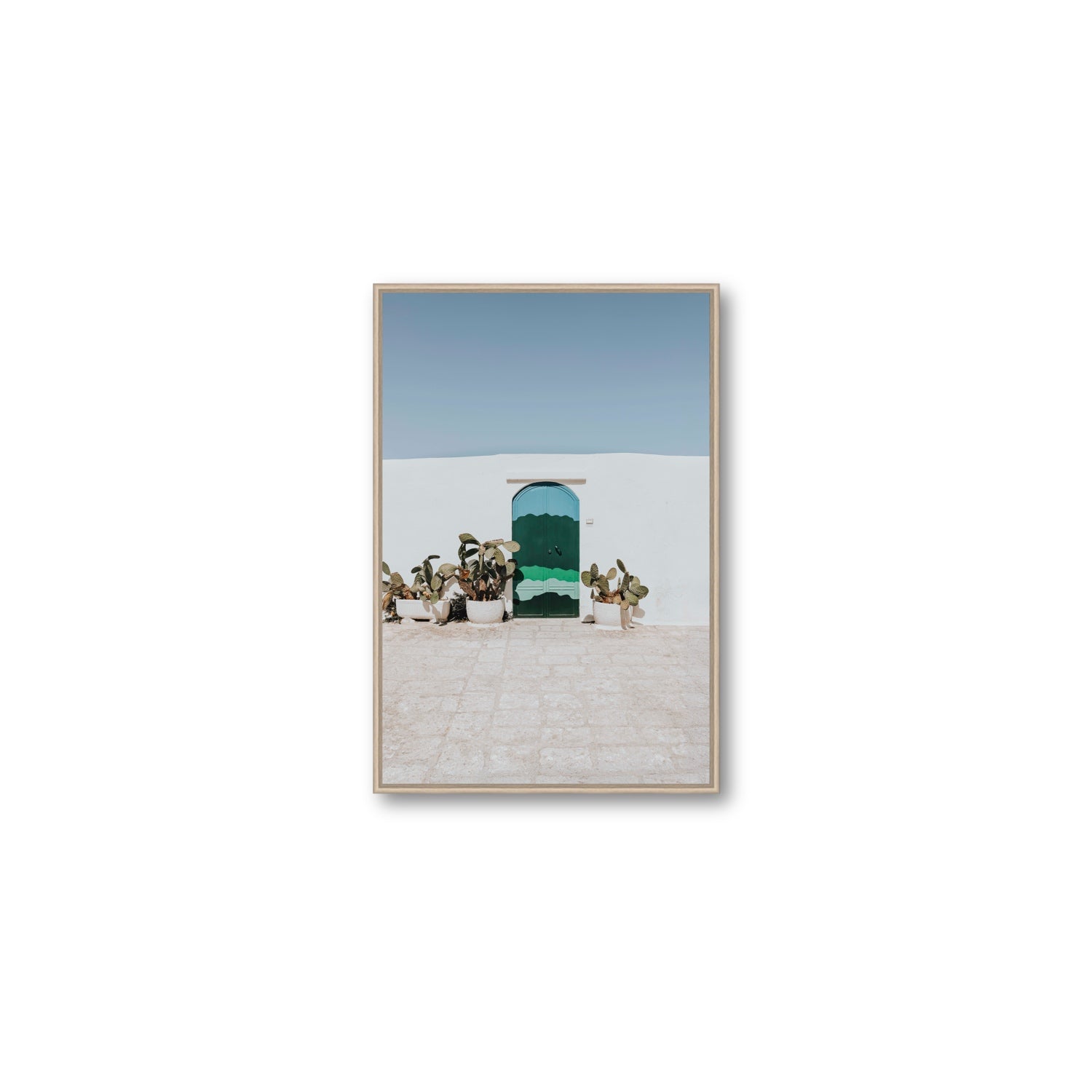 Imaginary Exit Puglia Mediterranean wall art Medium fine art canvas in natural oak float frame