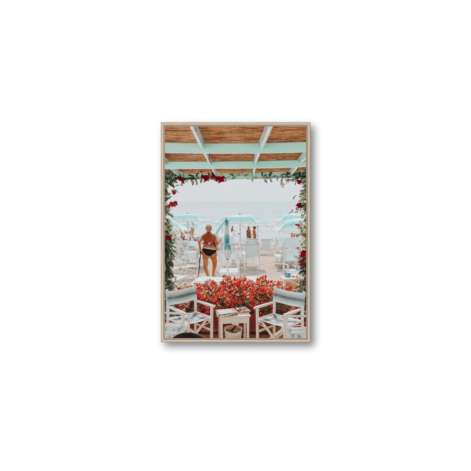 Nonna's Italian Escape Alassio Italian wall art Medium fine art canvas in natural oak float frame