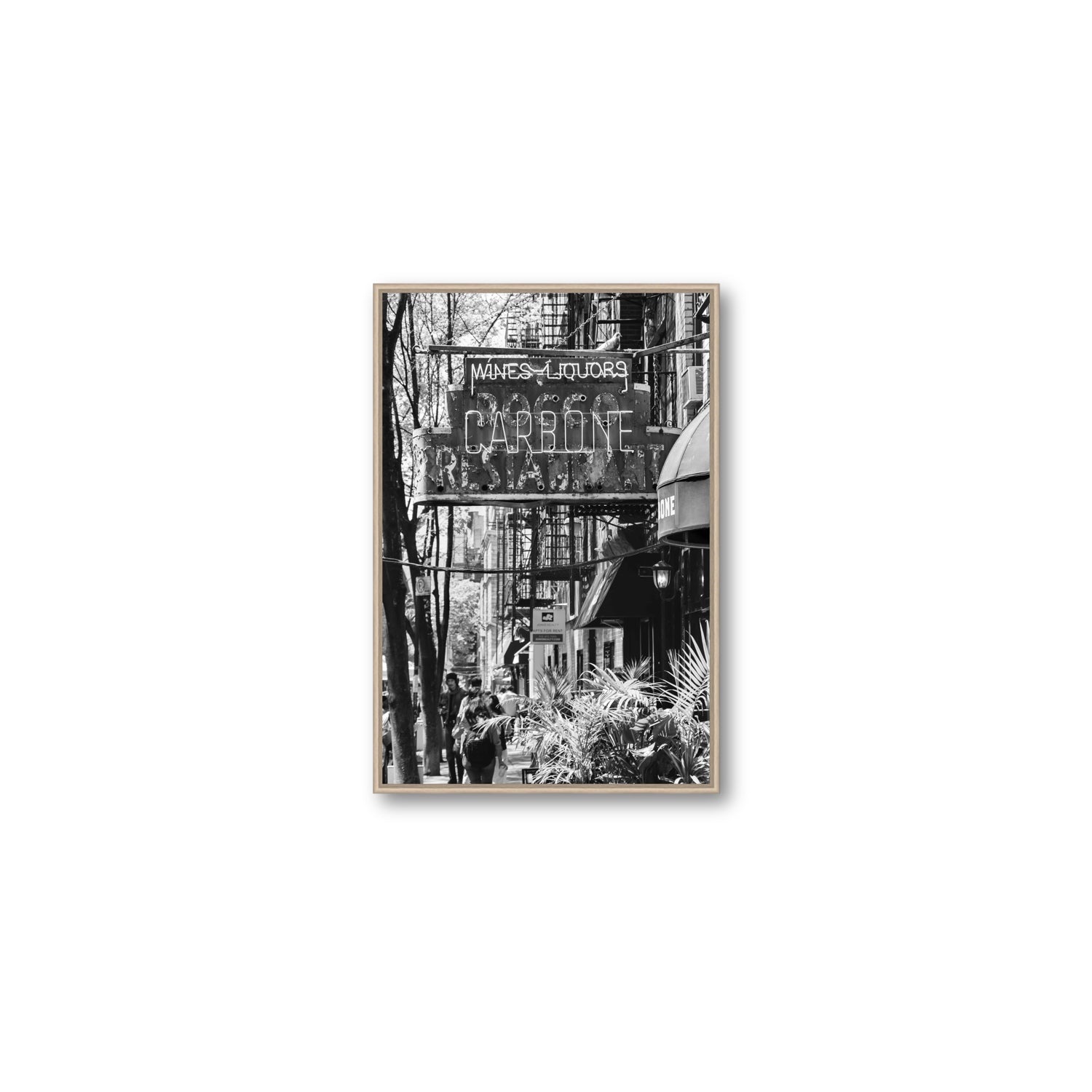 Paparazzi To Pasta New York NYC Black & White wall art Medium fine art canvas in natural oak float frame
