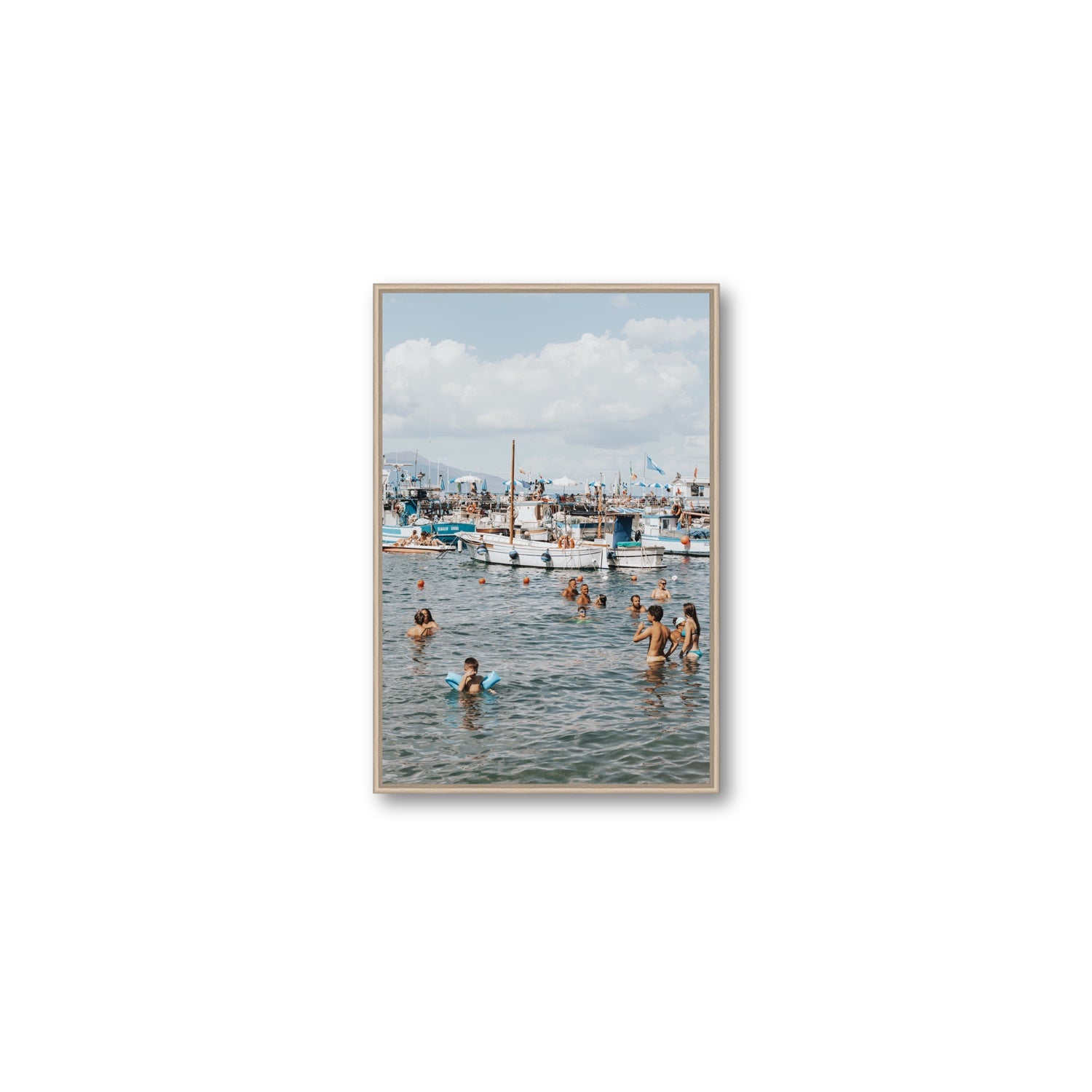 Vacanze Italiane Sorrento Italian coastal wall art Medium fine art canvas in natural oak float frame