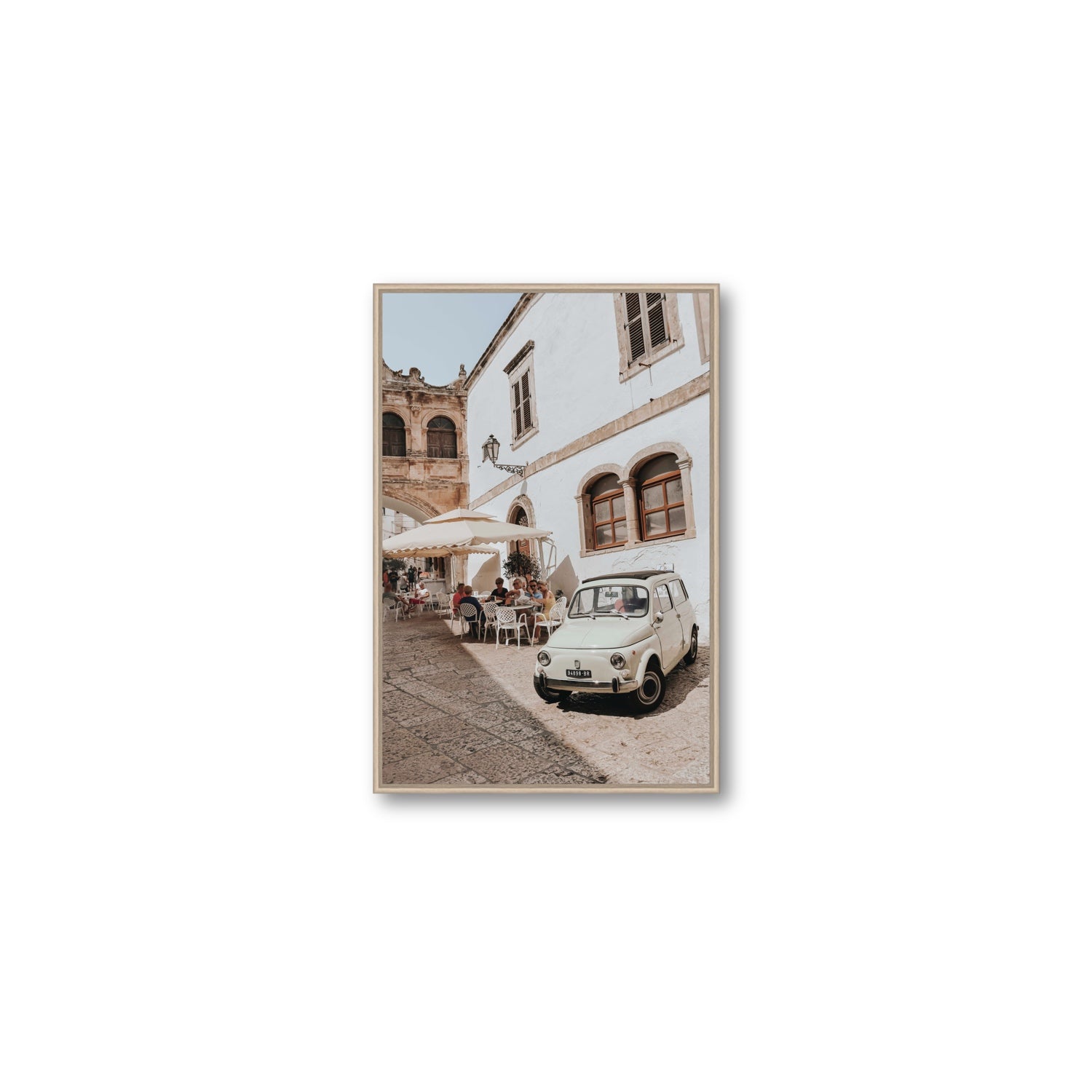 Piazza di Ostuni Puglia Italian wall art Medium fine art canvas in natural oak float frame