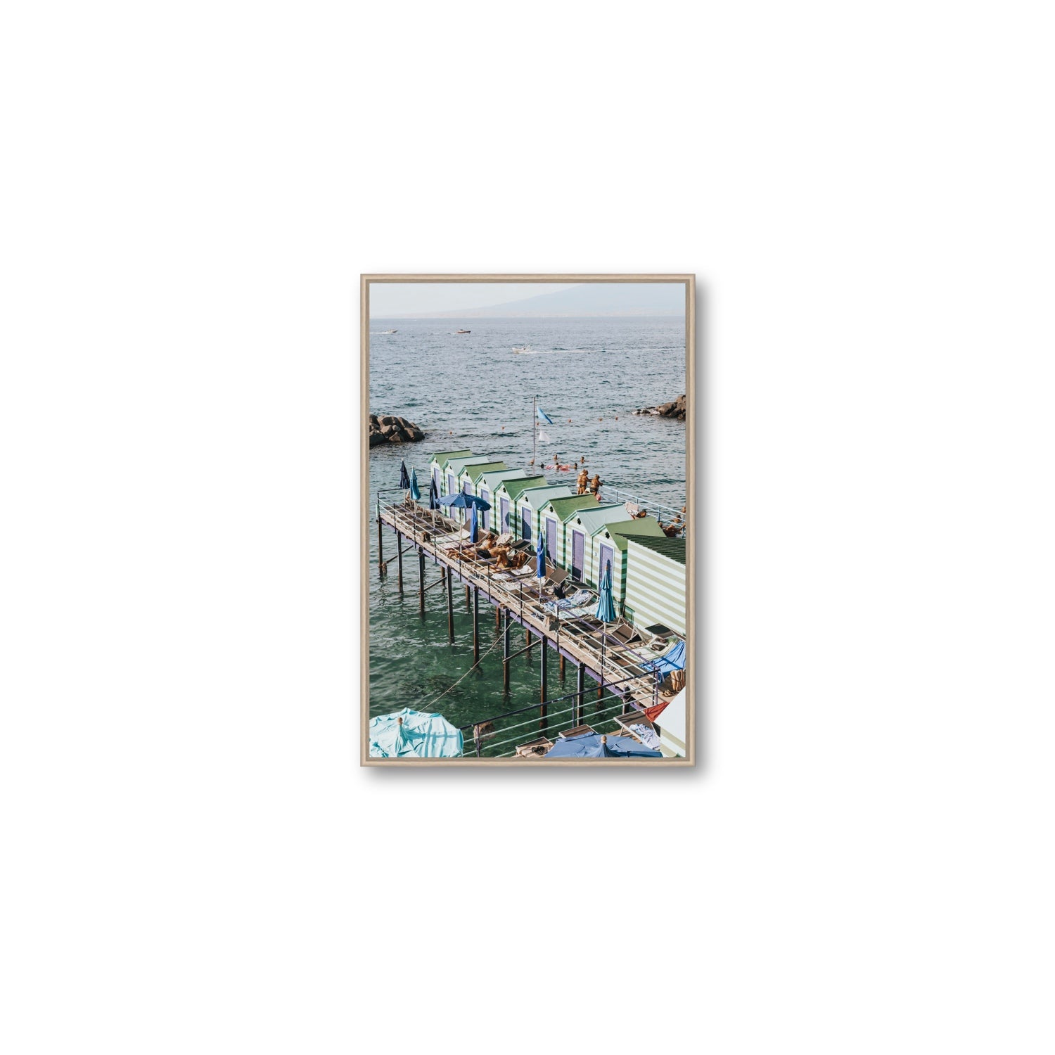 Cabine da Spiaggia fine art print, Sorrento, Italy, Medium, Natural Oak Float Frame, Fine Art Canvas