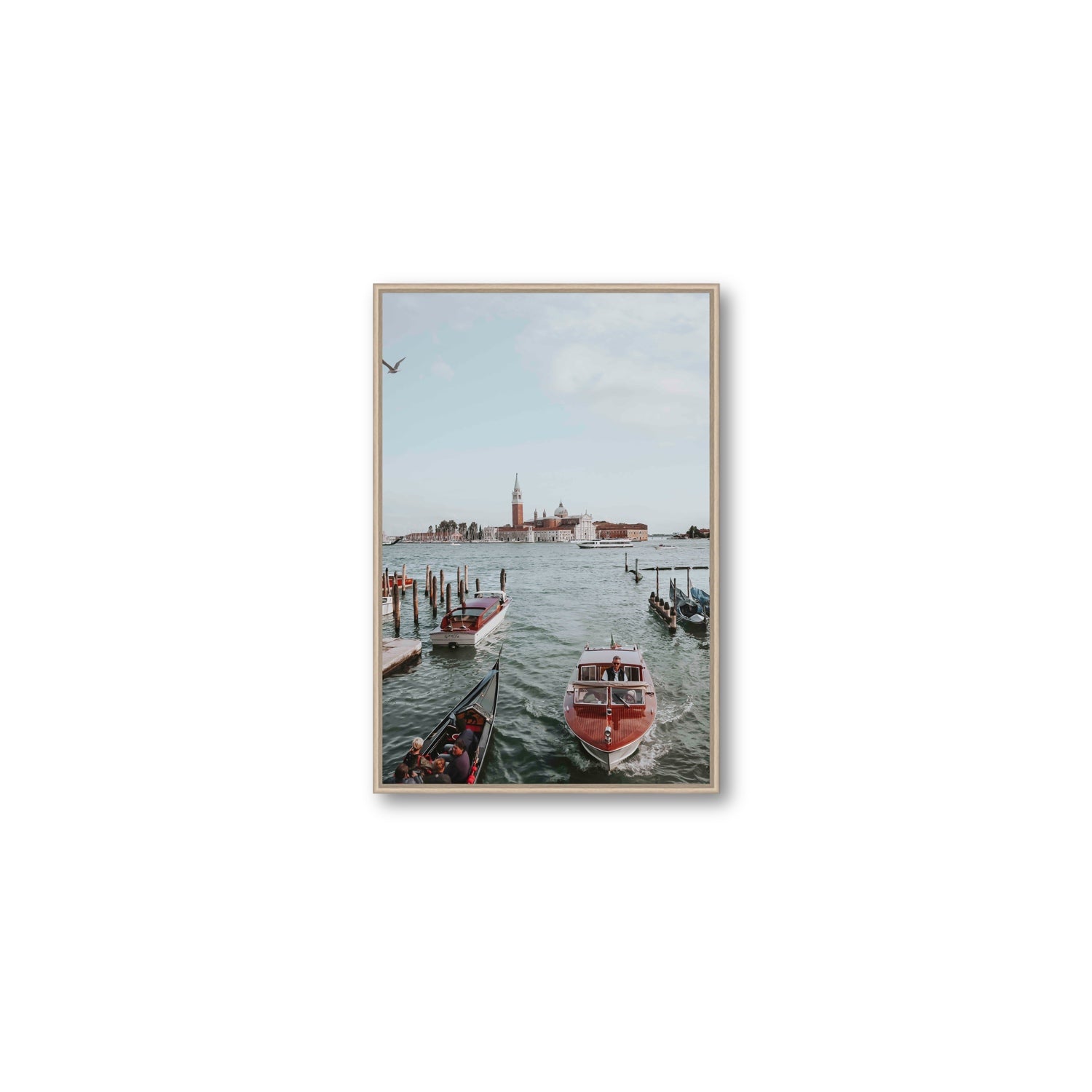 Galleggiante Venice Italian wall art Medium fine art canvas in natural oak float frame