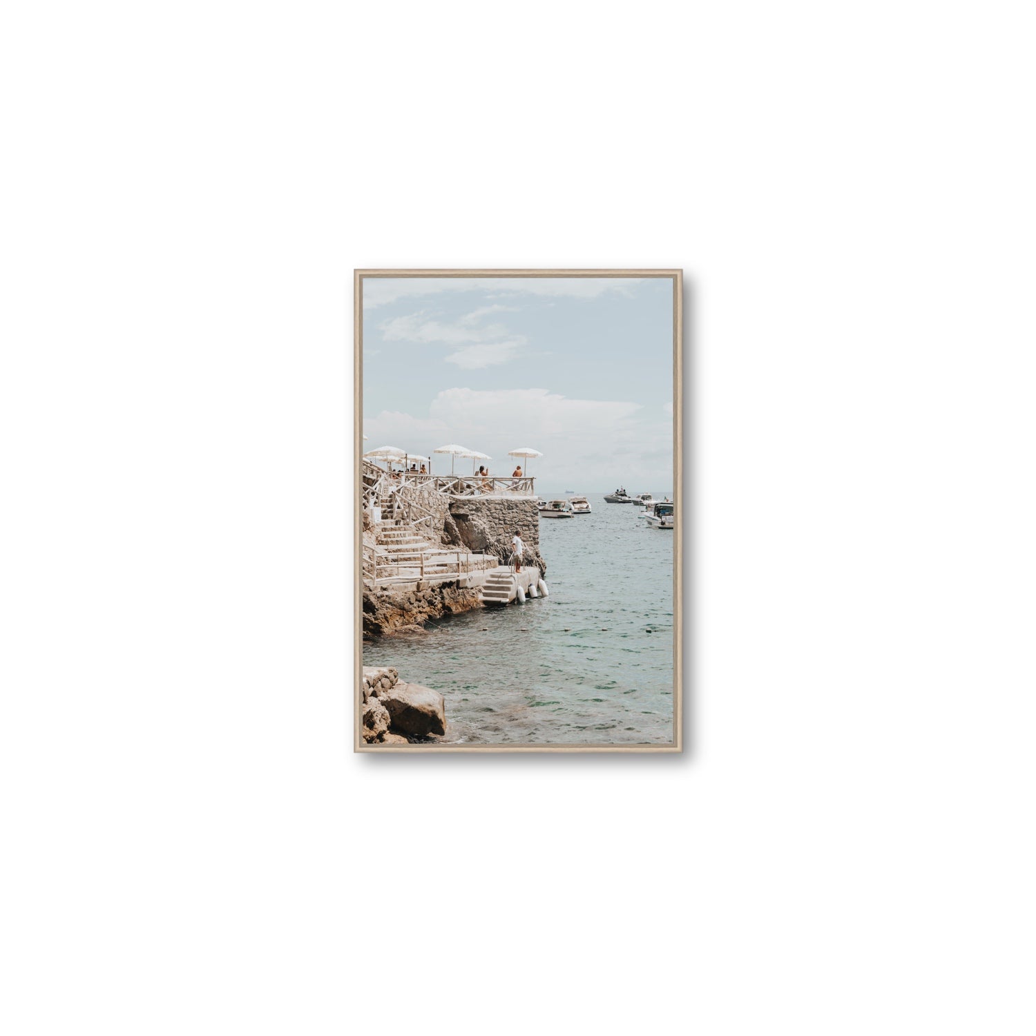 Pier Patrol fine art print, Nerano, Italy, Medium, Natural Oak Float Frame, Fine Art Canvas