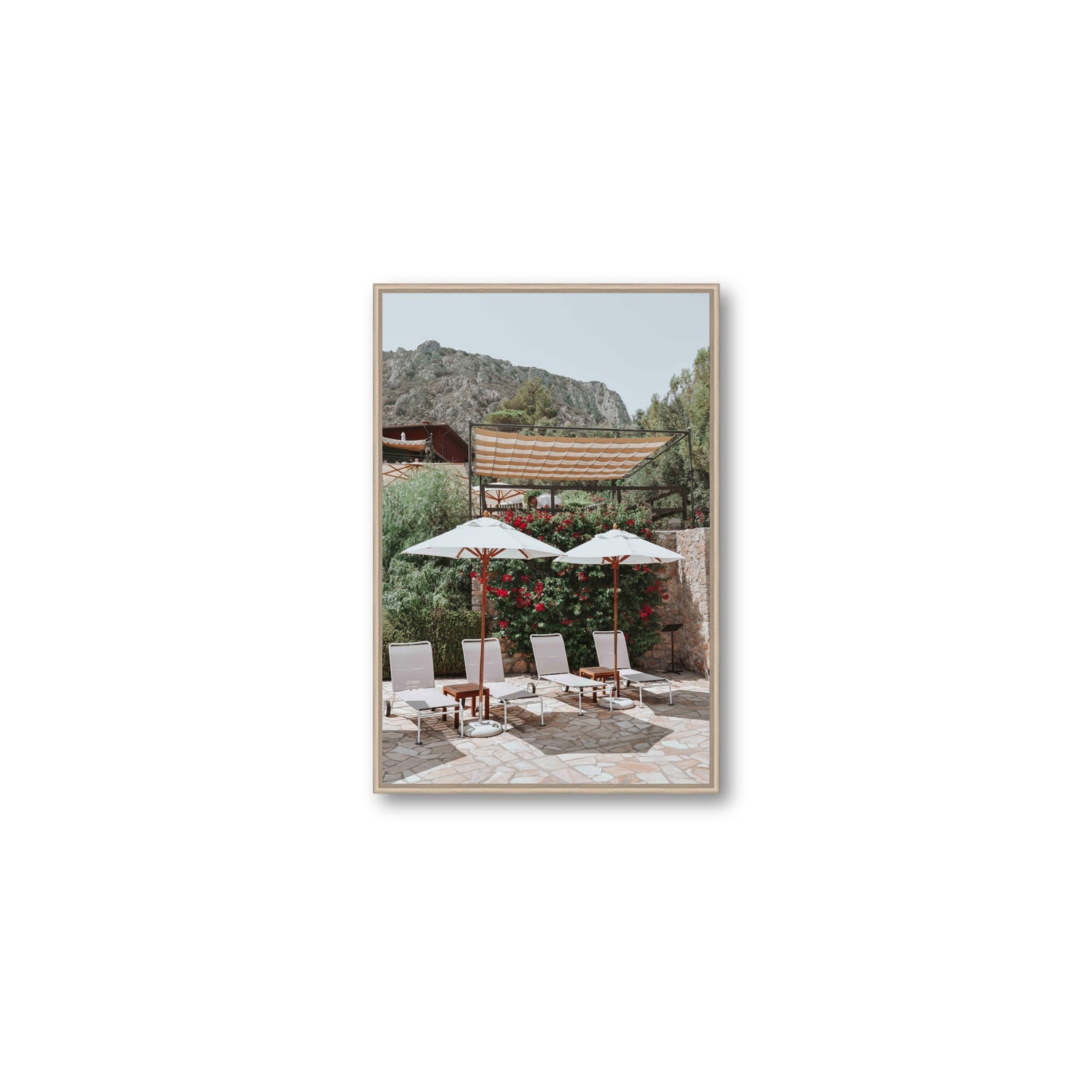 Shades of Leisure Tuscany coastal Italian wall art Medium fine art canvas in natural oak float frame