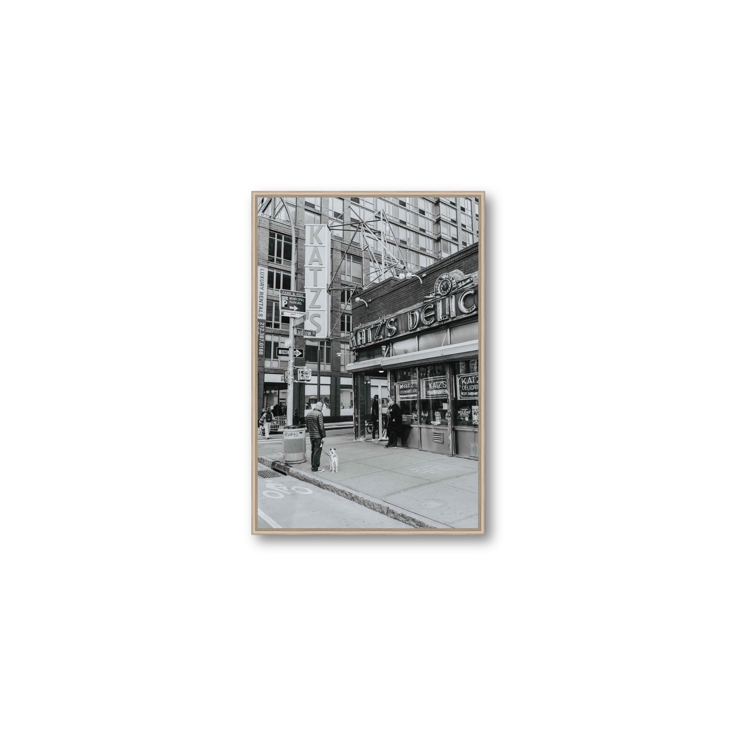 Graphite Gotham New York NYC Black & White wall art Medium fine art canvas in natural oak float frame