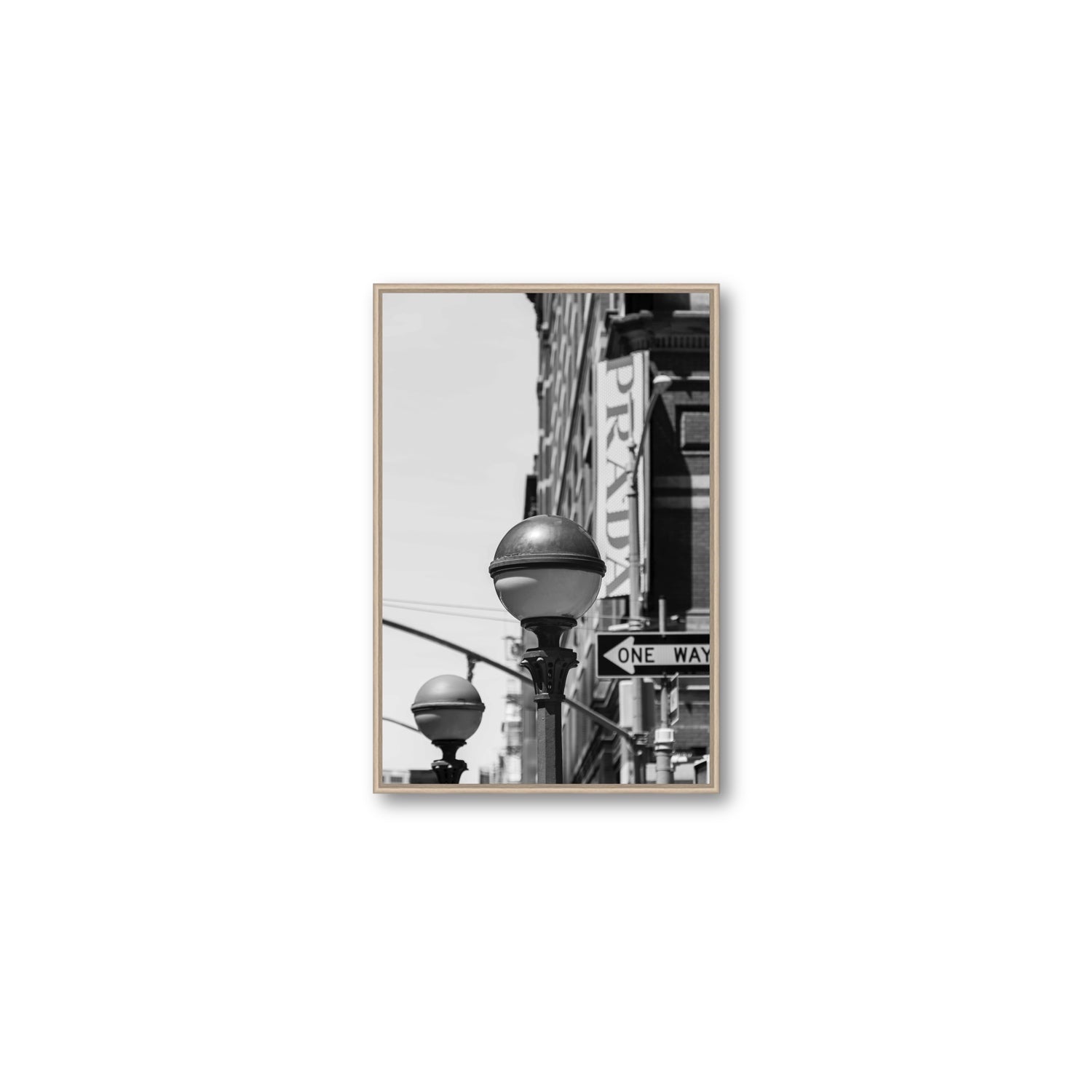 Subway Style New York NYC Black & White wall art Medium fine art canvas in natural oak float frame