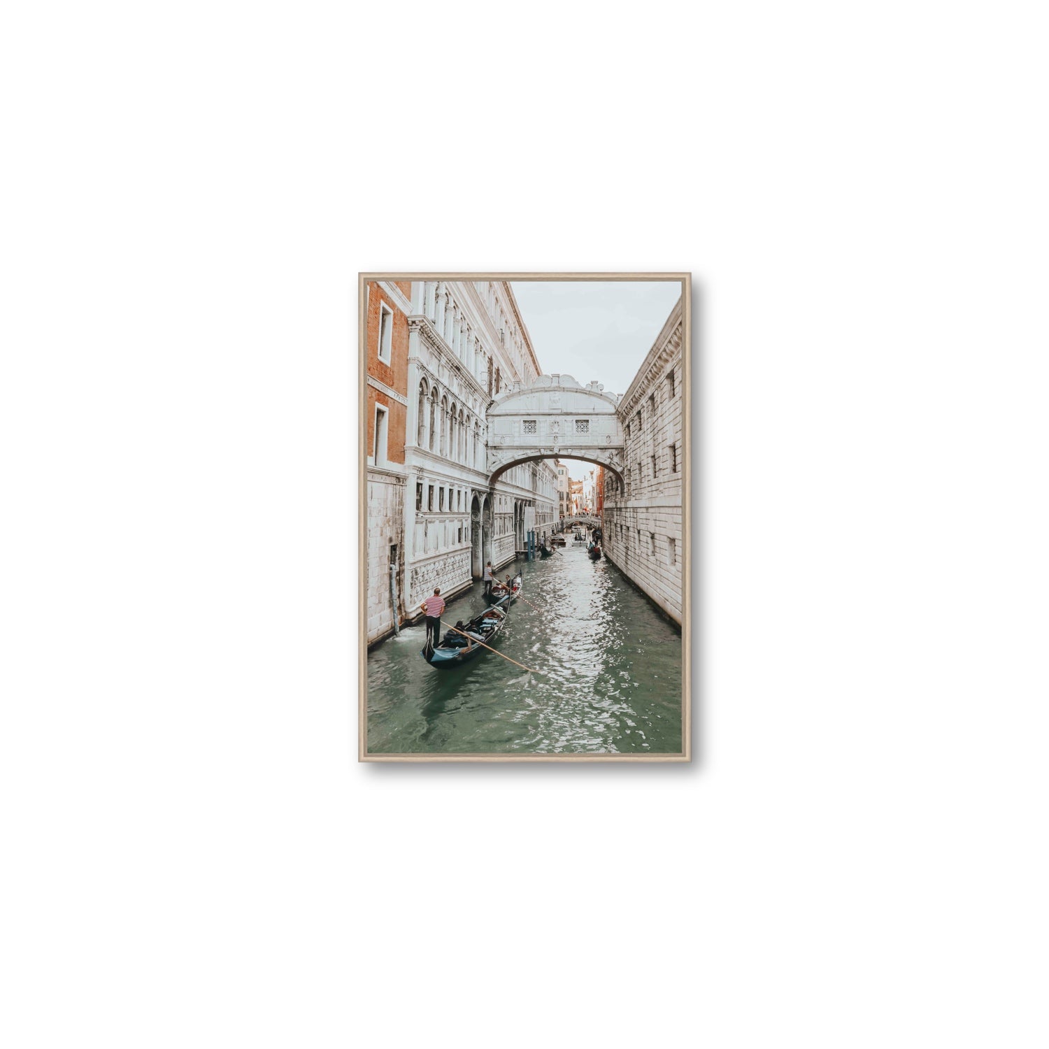 Bridge of Sighs Venice Gondola Italian wall art Medium fine art canvas in natural oak float frame