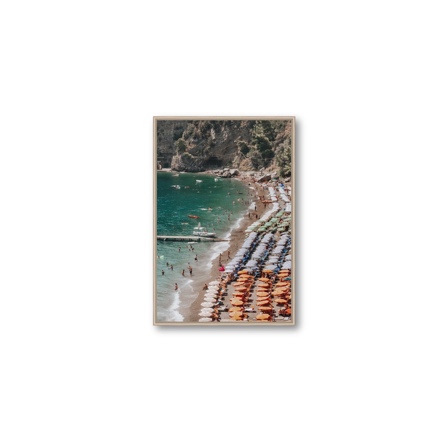 Ocean's Playground Positano decor wall art Medium fine art canvas in natural oak float frame