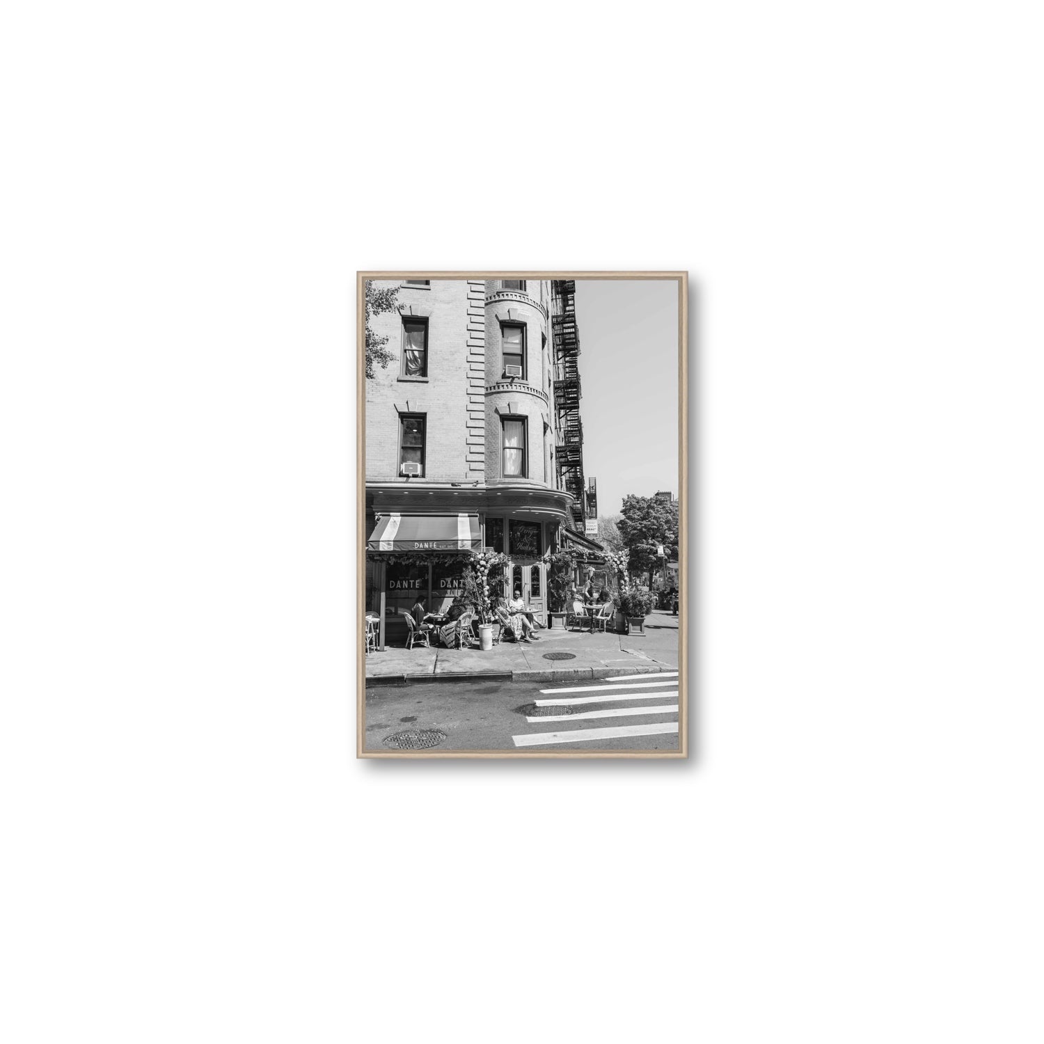 Sunny Soiree New York NYC Black & White wall art Medium fine art canvas in natural oak float frame
