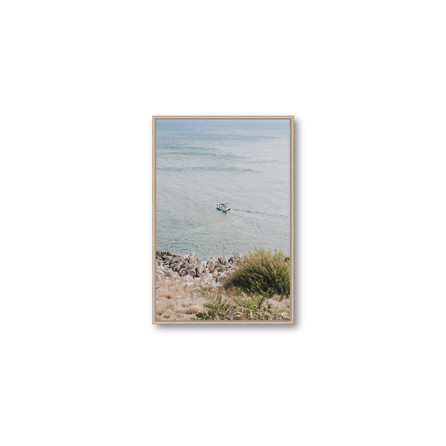 Puglian Departure Puglia coastal Italian wall art Medium fine art canvas in natural oak float frame